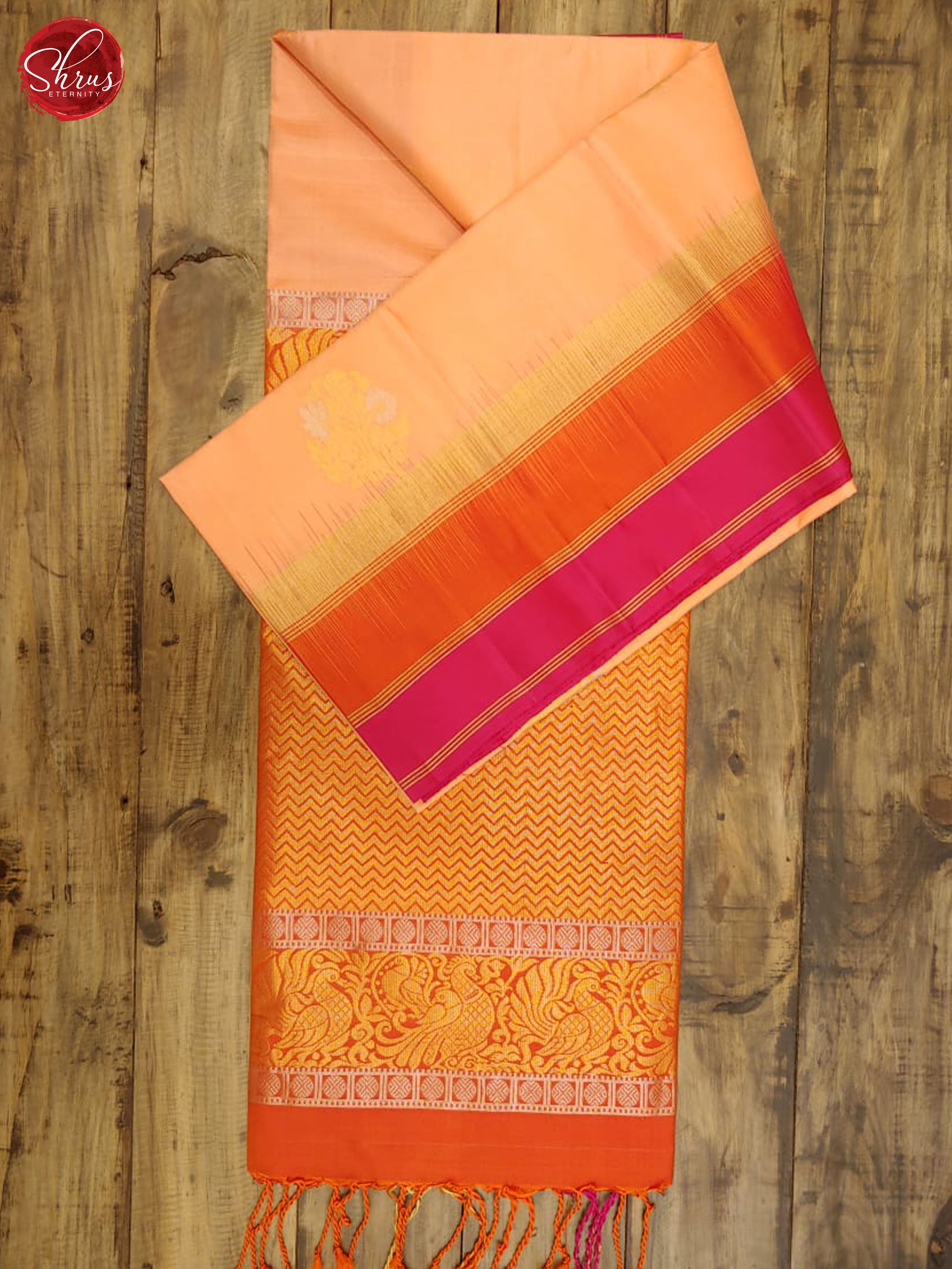 Peach & Orange - Soft Silk with Border & Gold , Silver Zari - Shop on ShrusEternity.com