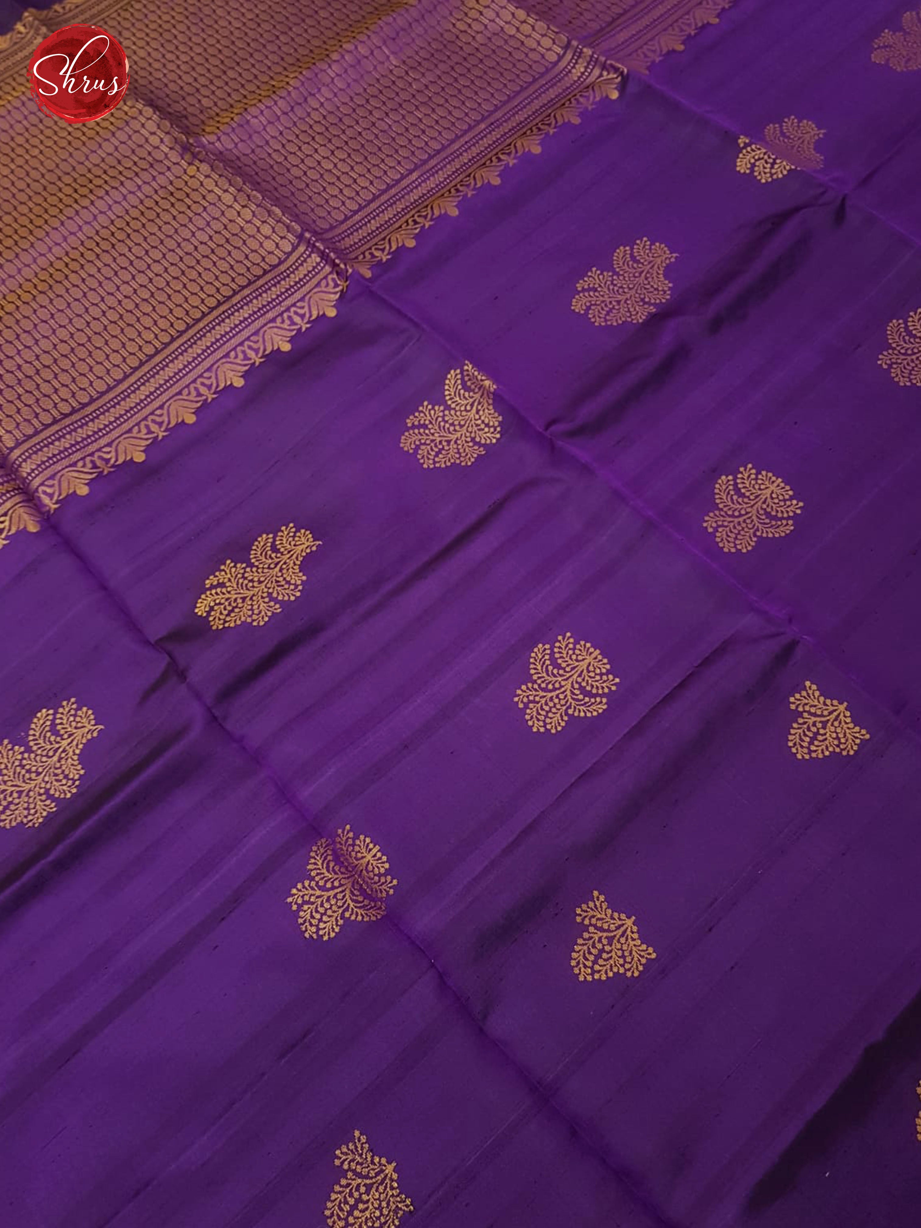 Purple(Single Tone) - Borderless Soft Silk with Gold Zari floral motifs on the Body - Shop on ShrusEternity.com
