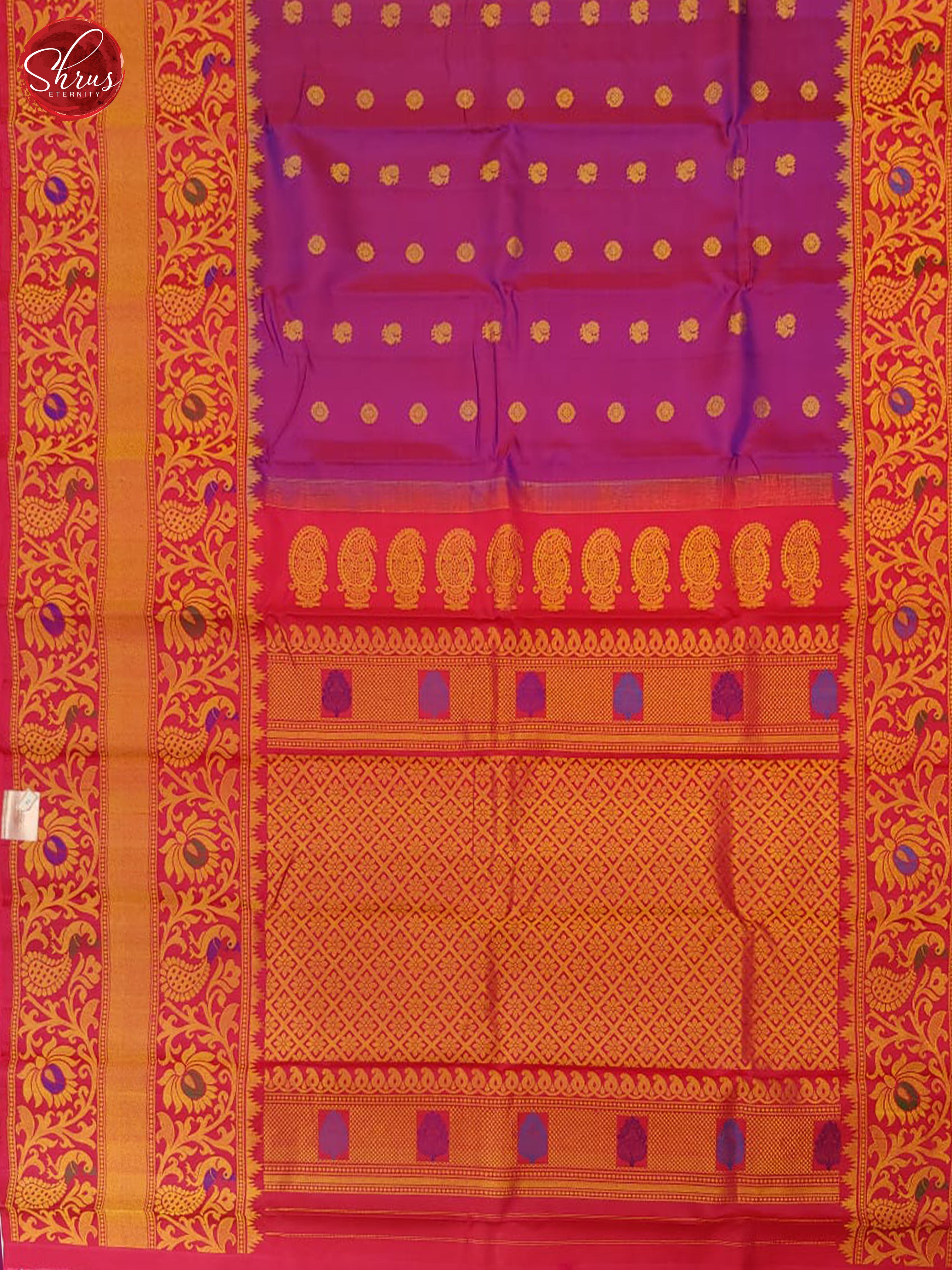 Purple & Majenta - Gadwal Silk with Border & Gold Zari - Shop on ShrusEternity.com