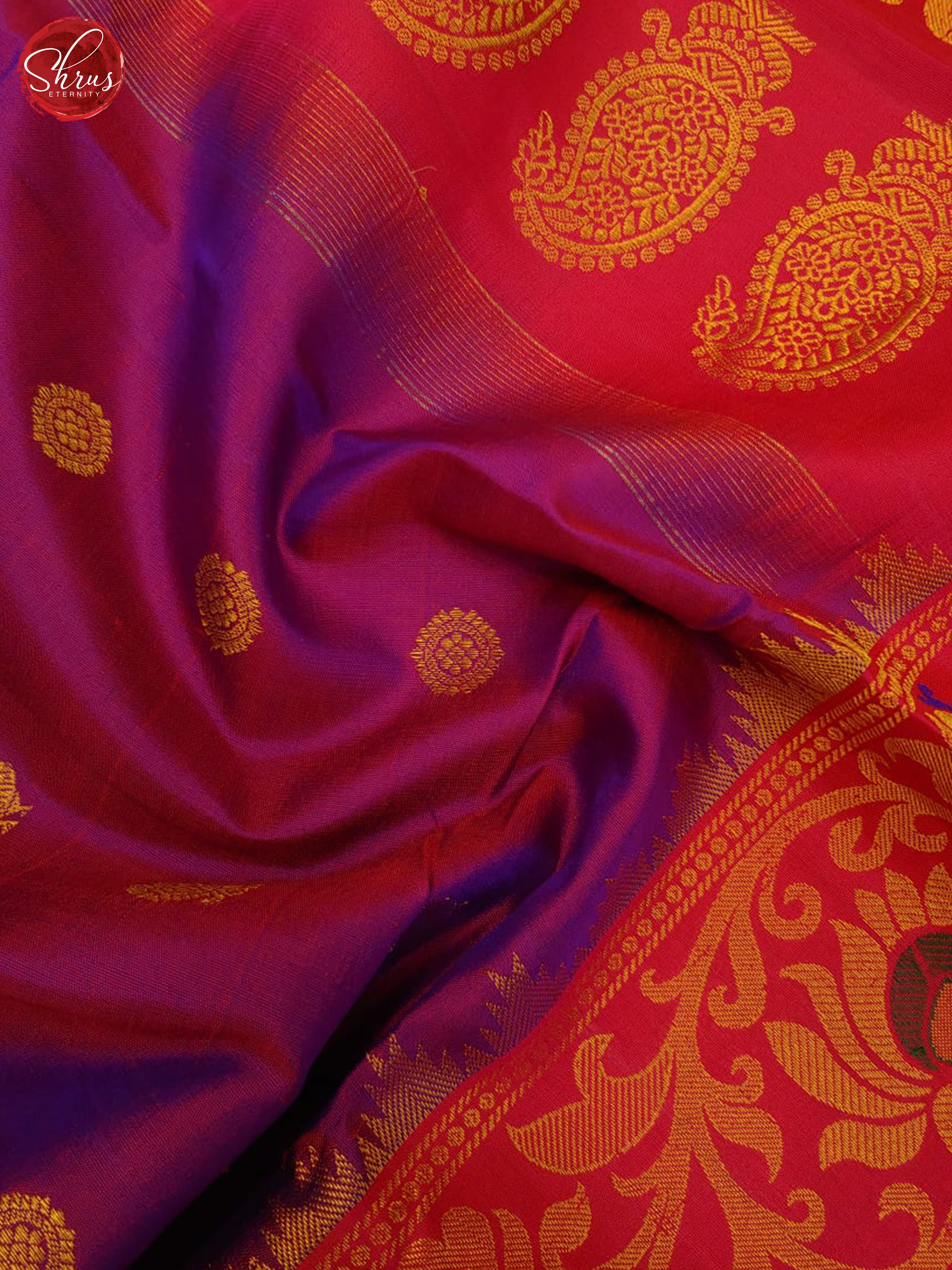Purple & Majenta - Gadwal Silk with Border & Gold Zari - Shop on ShrusEternity.com