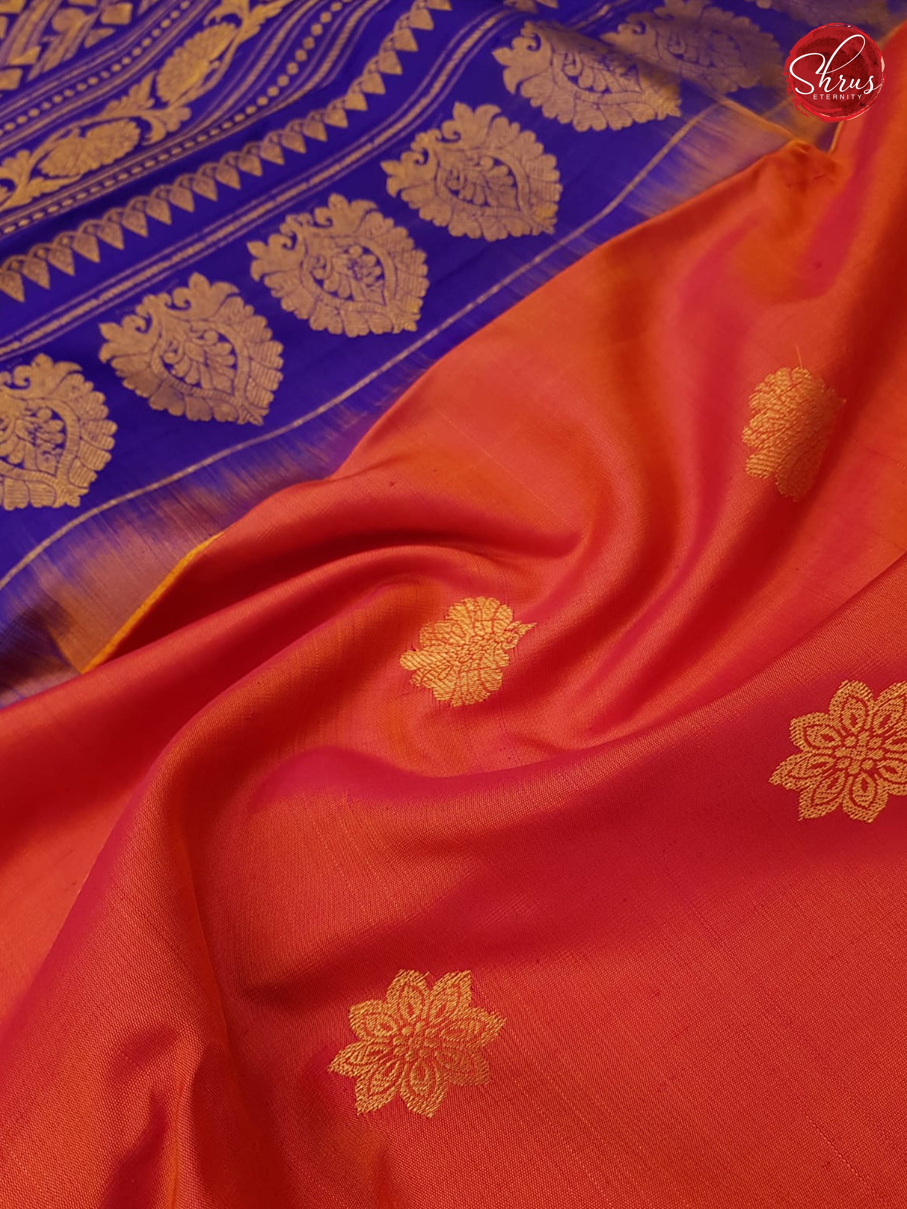 Brick Orange & Blue - Gadwal Silk - Shop on ShrusEternity.com