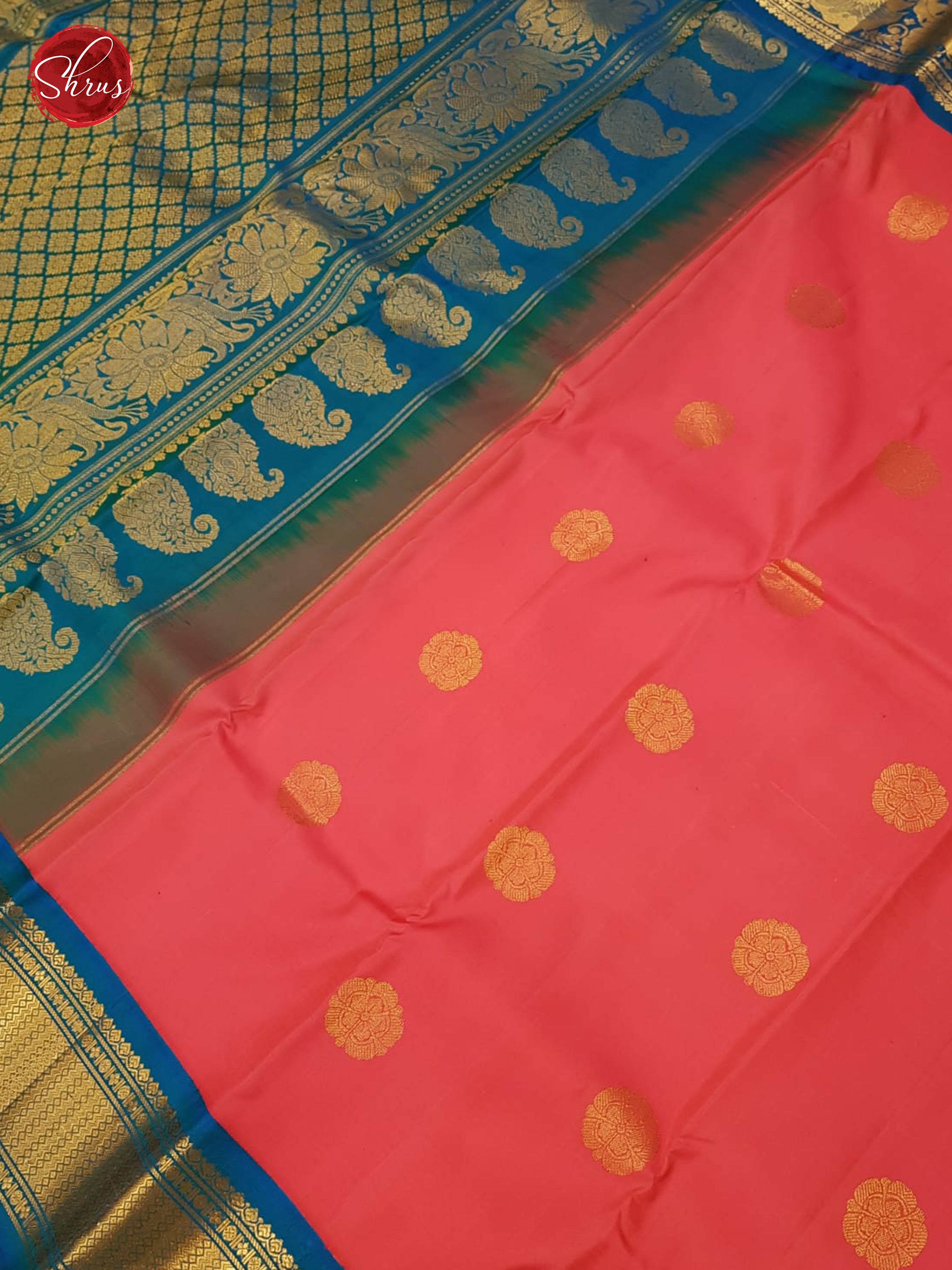 Orabgish Pink & Teal - Gadwal Silk with Border & Gold Zari - Shop on ShrusEternity.com