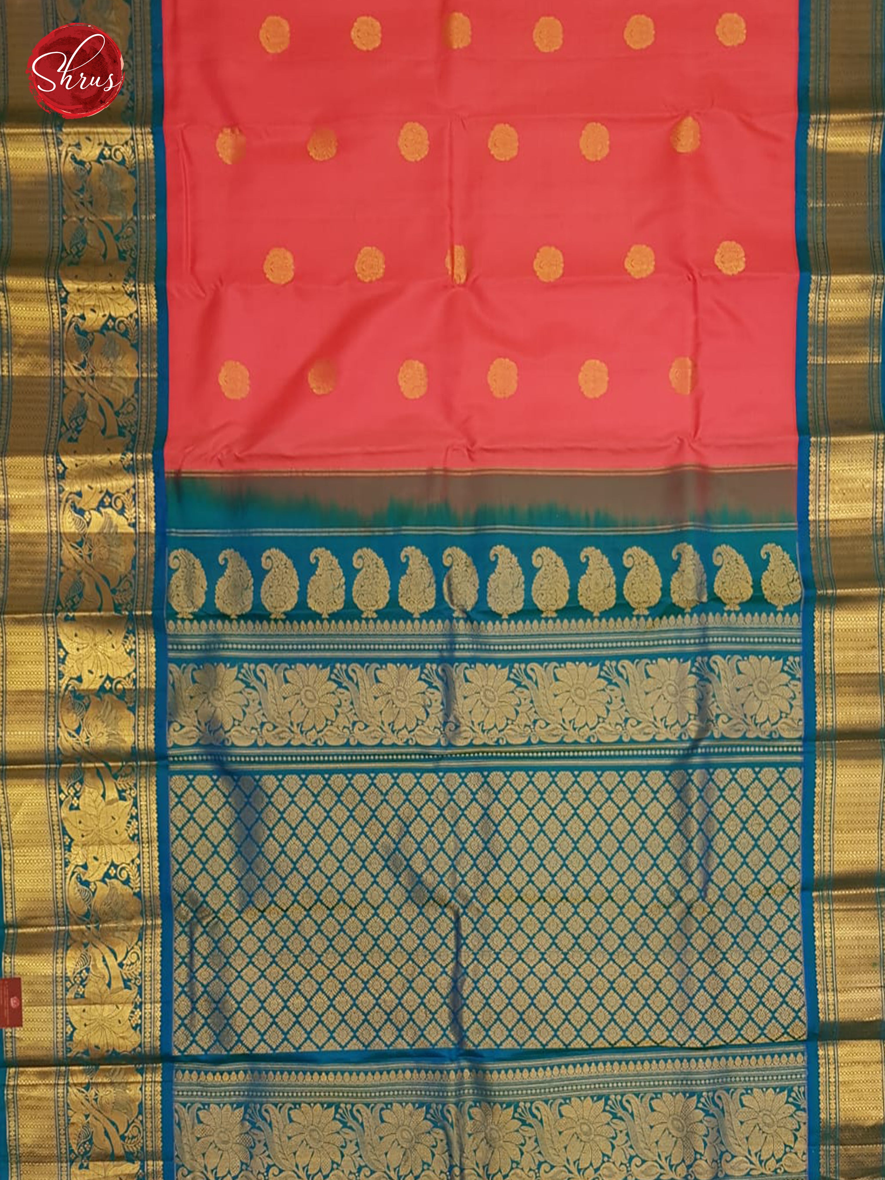 Orabgish Pink & Teal - Gadwal Silk with Border & Gold Zari - Shop on ShrusEternity.com