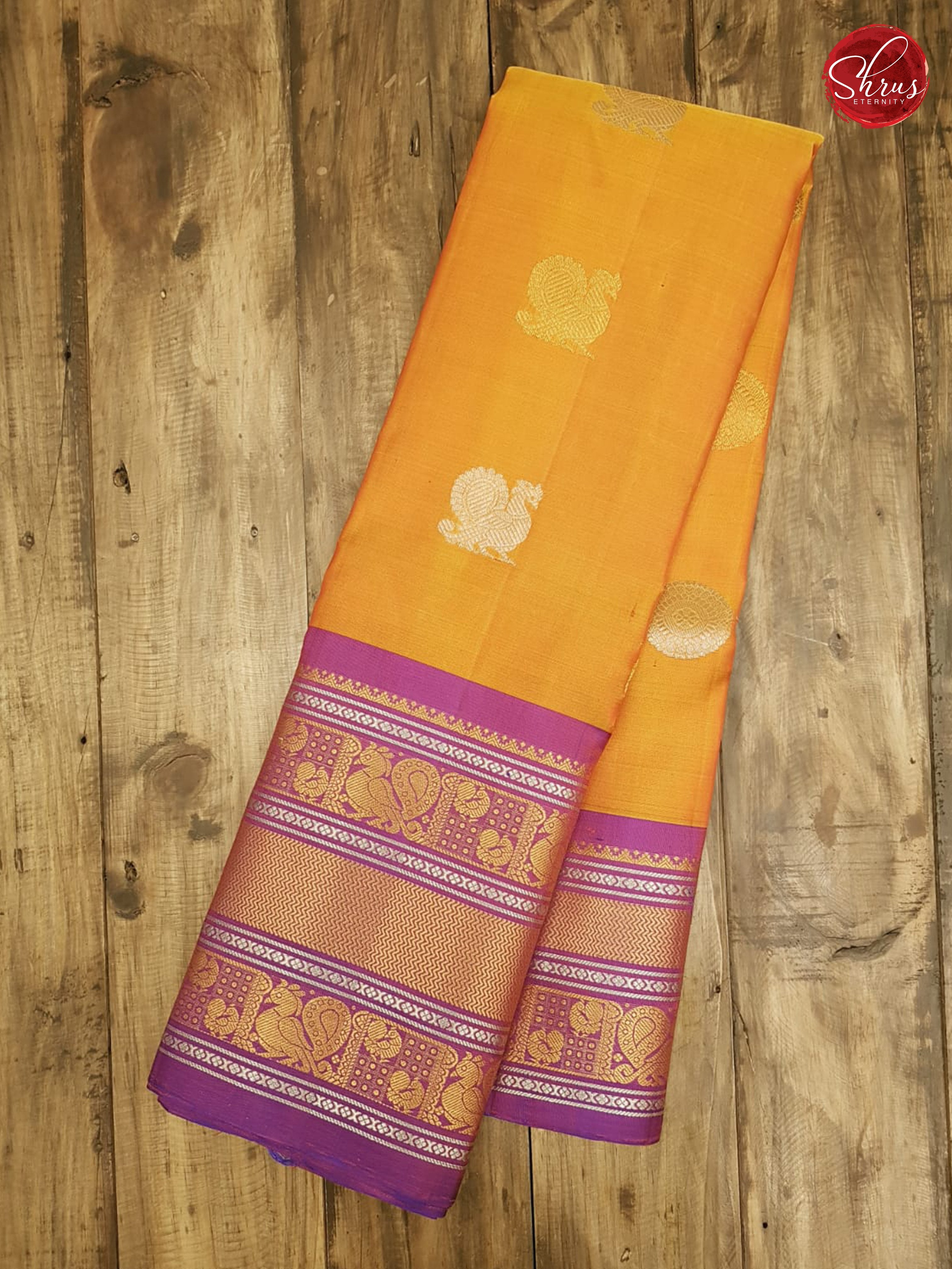 Mambala Yellow & Purple - Gadwal Silk with Gold & Silver Zari - Shop on ShrusEternity.com