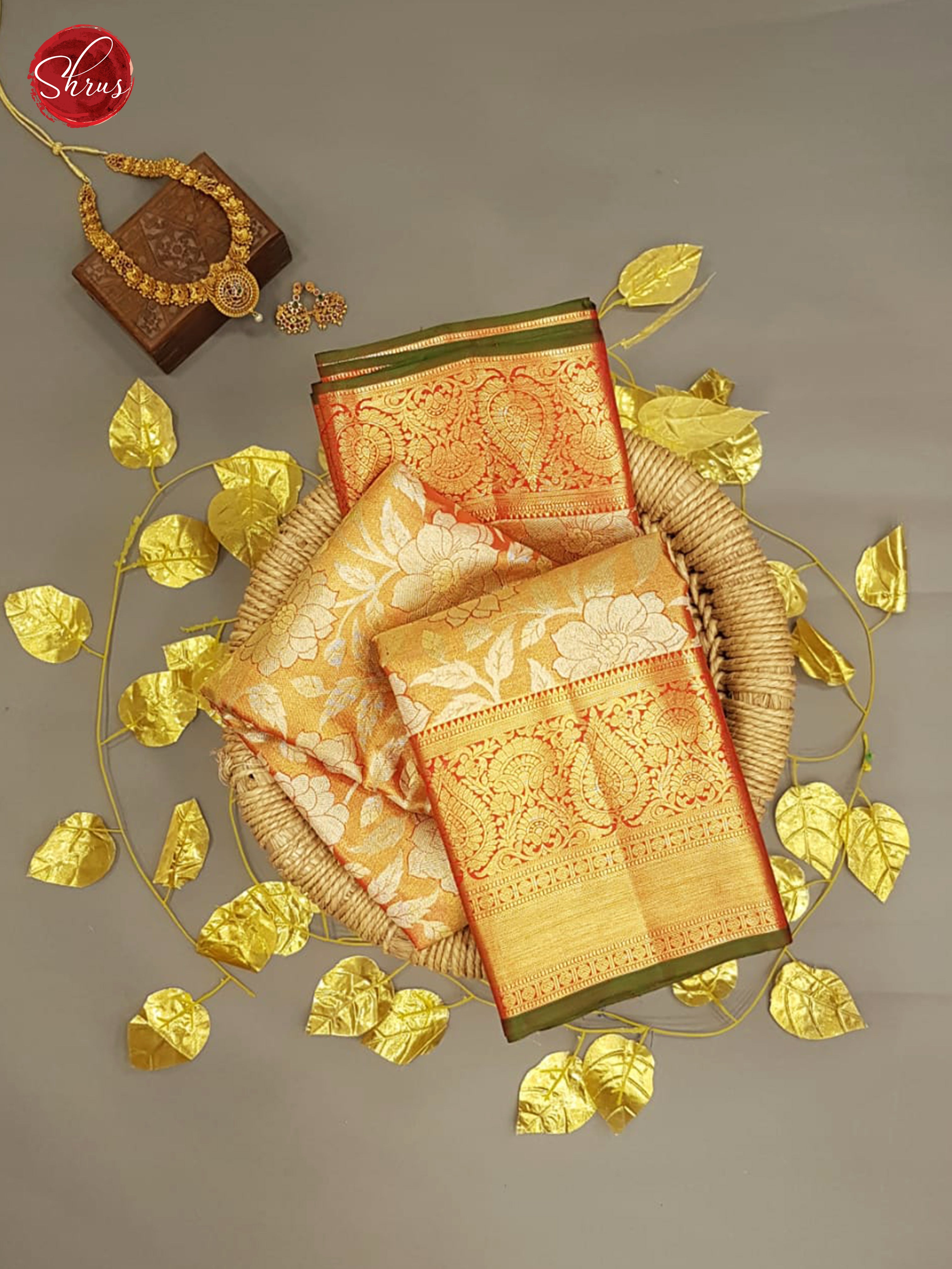 Brick Red(Single tone)  - Kanchipuram Silk with Border & Gold zari - Shop on ShrusEternity.com