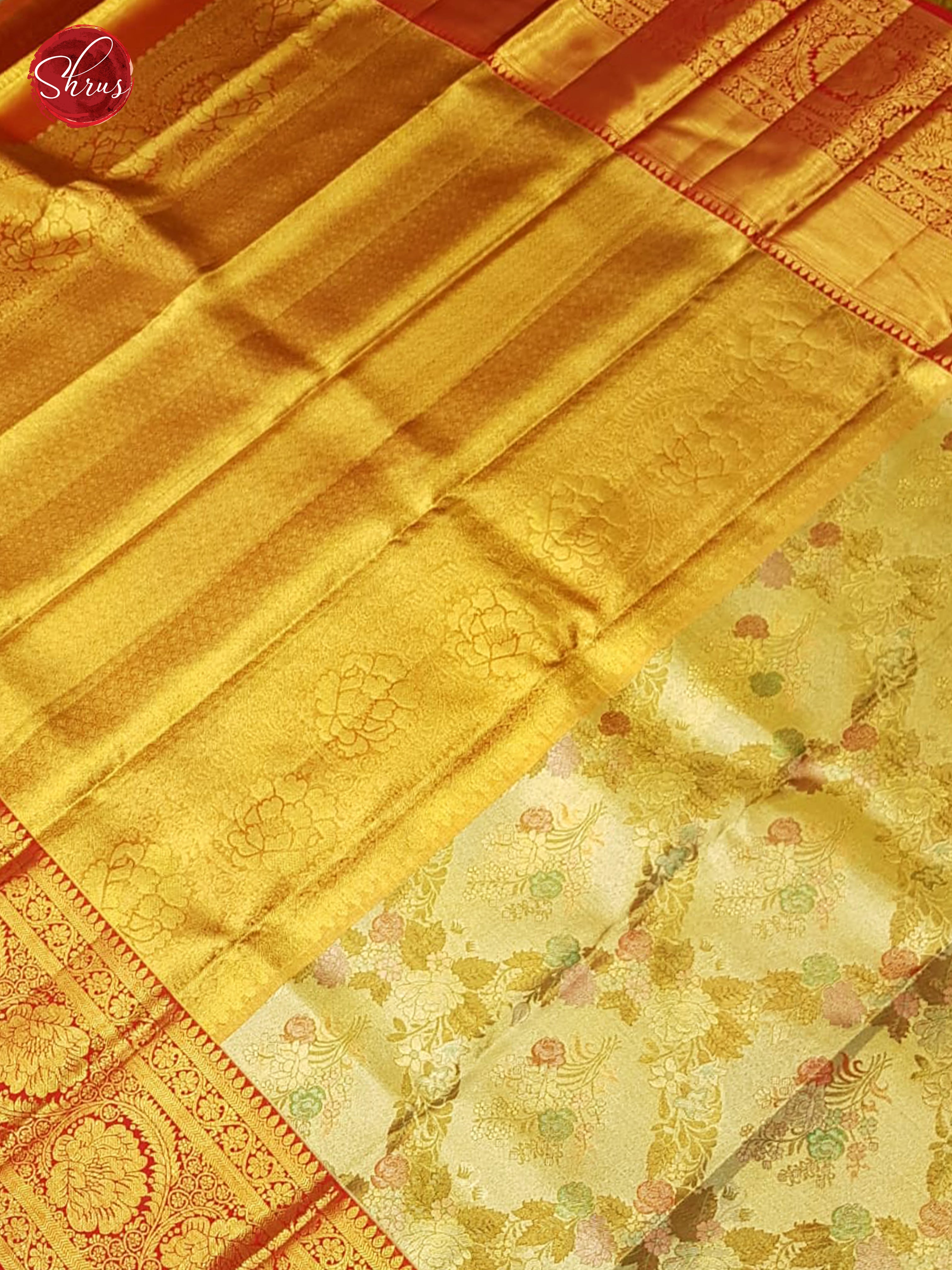 Pista Green & Yellow -Kanchipuram Silk with Border & gold Zari - Shop on ShrusEternity.com