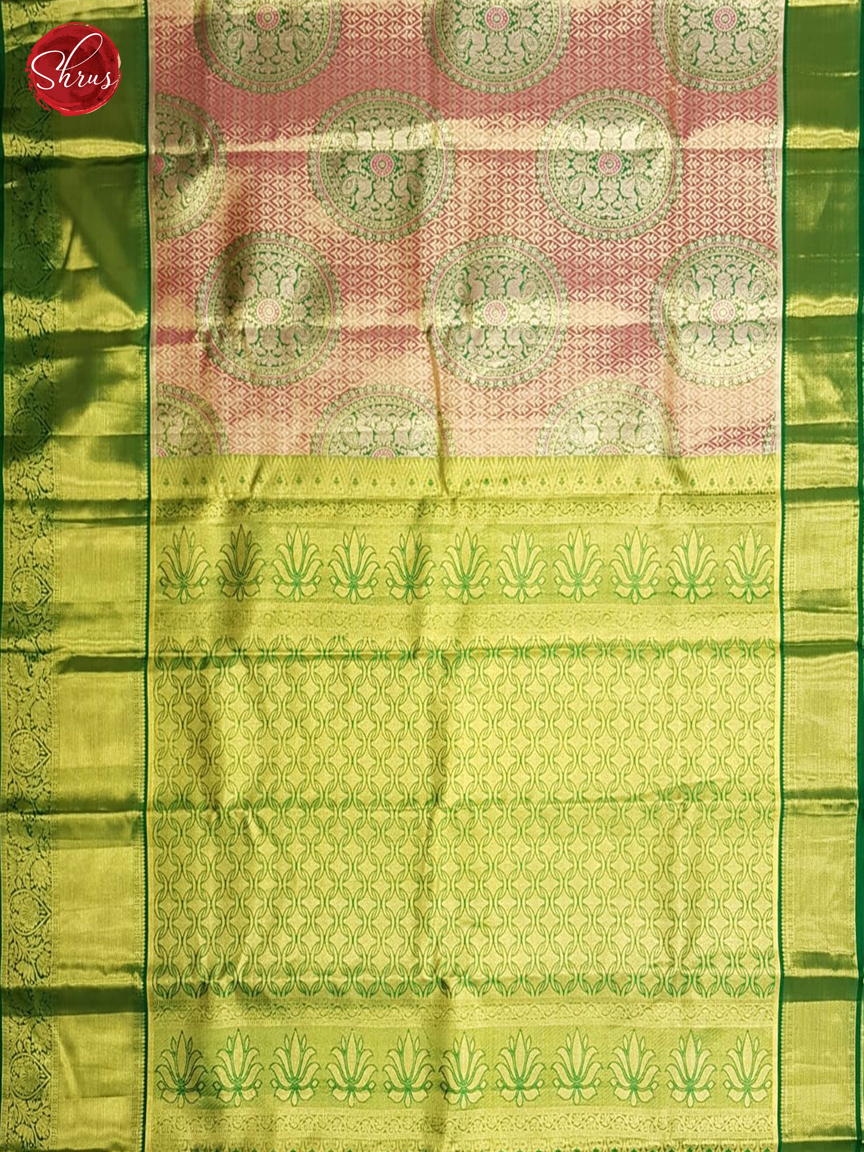 Light Pink & Green - Kanchipuram Silk with Border & Gold zari - Shop on ShrusEternity.com