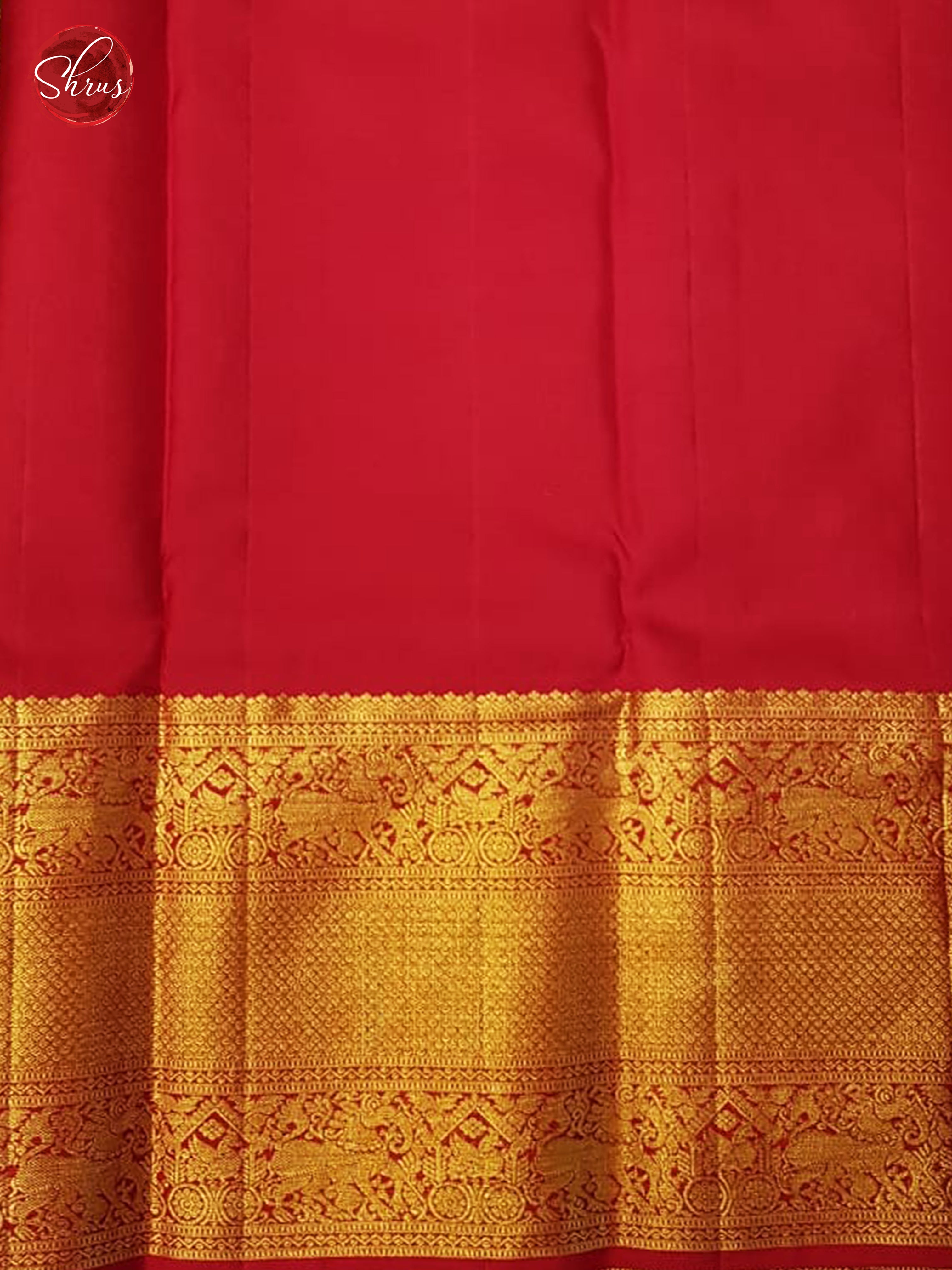 Bottle Green & Red - Kanchipuram Silk with Border & Gold zari - Shop on ShrusEternity.com