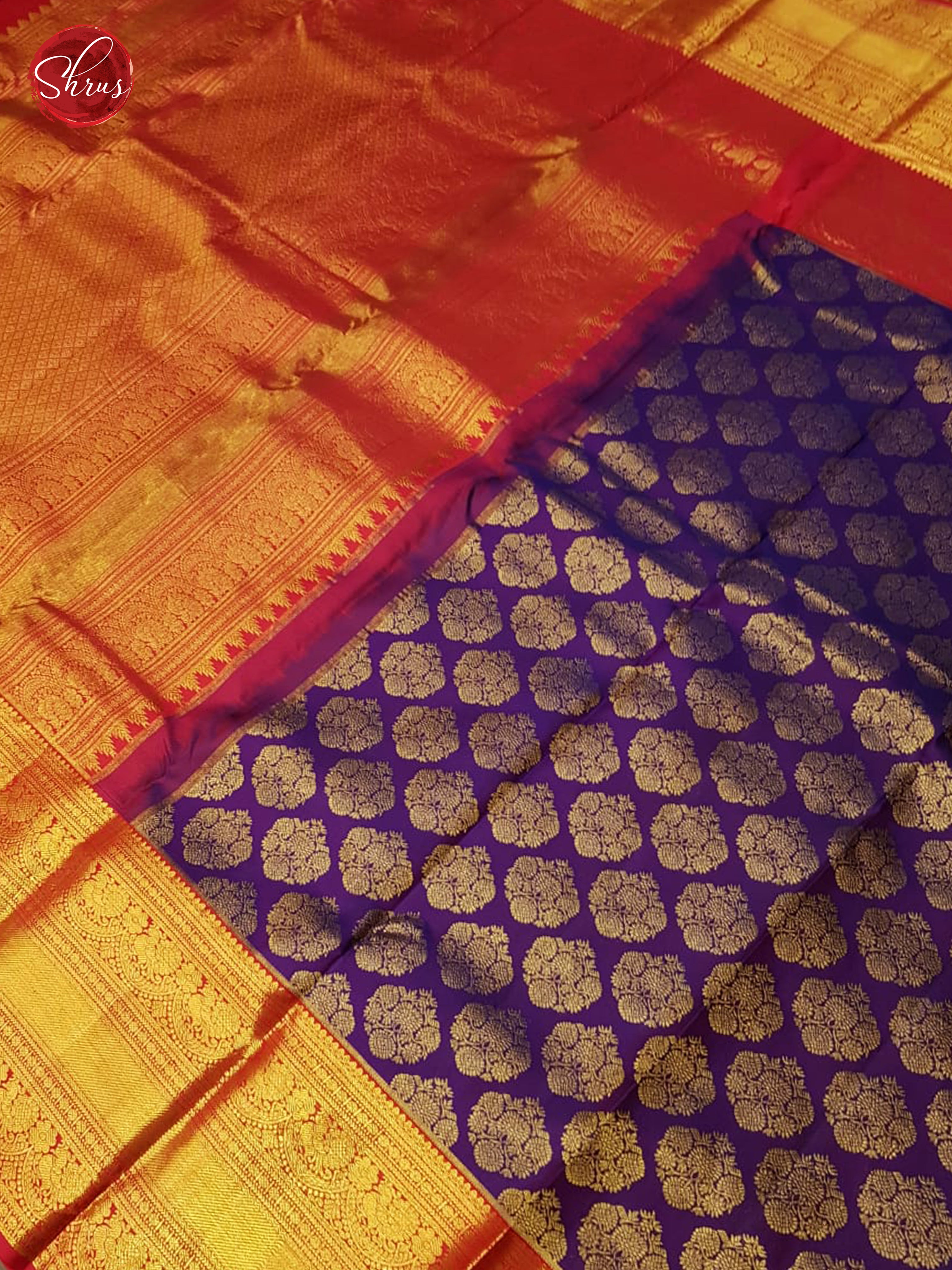 Violet & Water Melon Pink - Kanchipuram Silk with Border & Gold Zari - Shop on ShrusEternity.com
