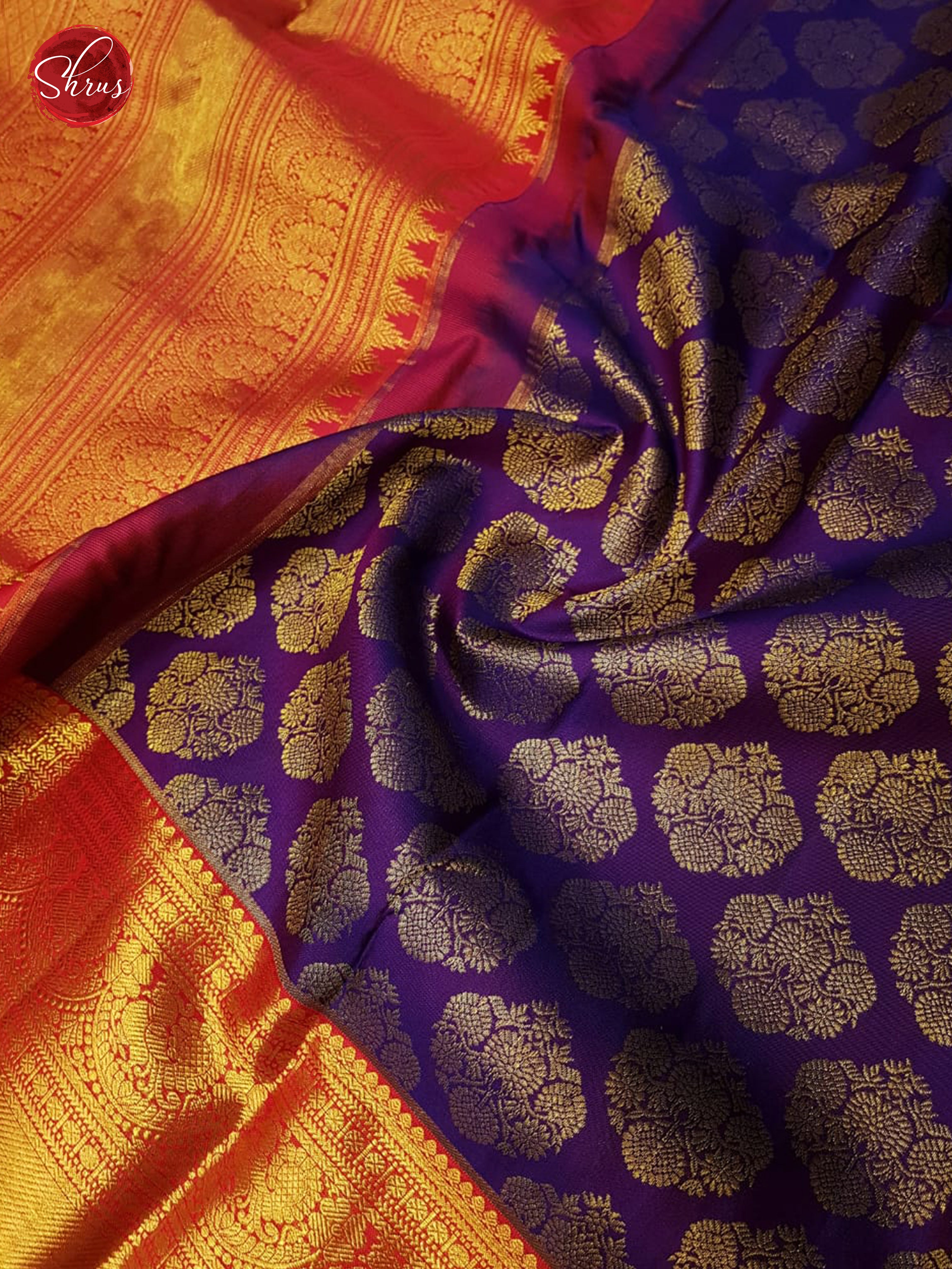 Violet & Water Melon Pink - Kanchipuram Silk with Border & Gold Zari - Shop on ShrusEternity.com