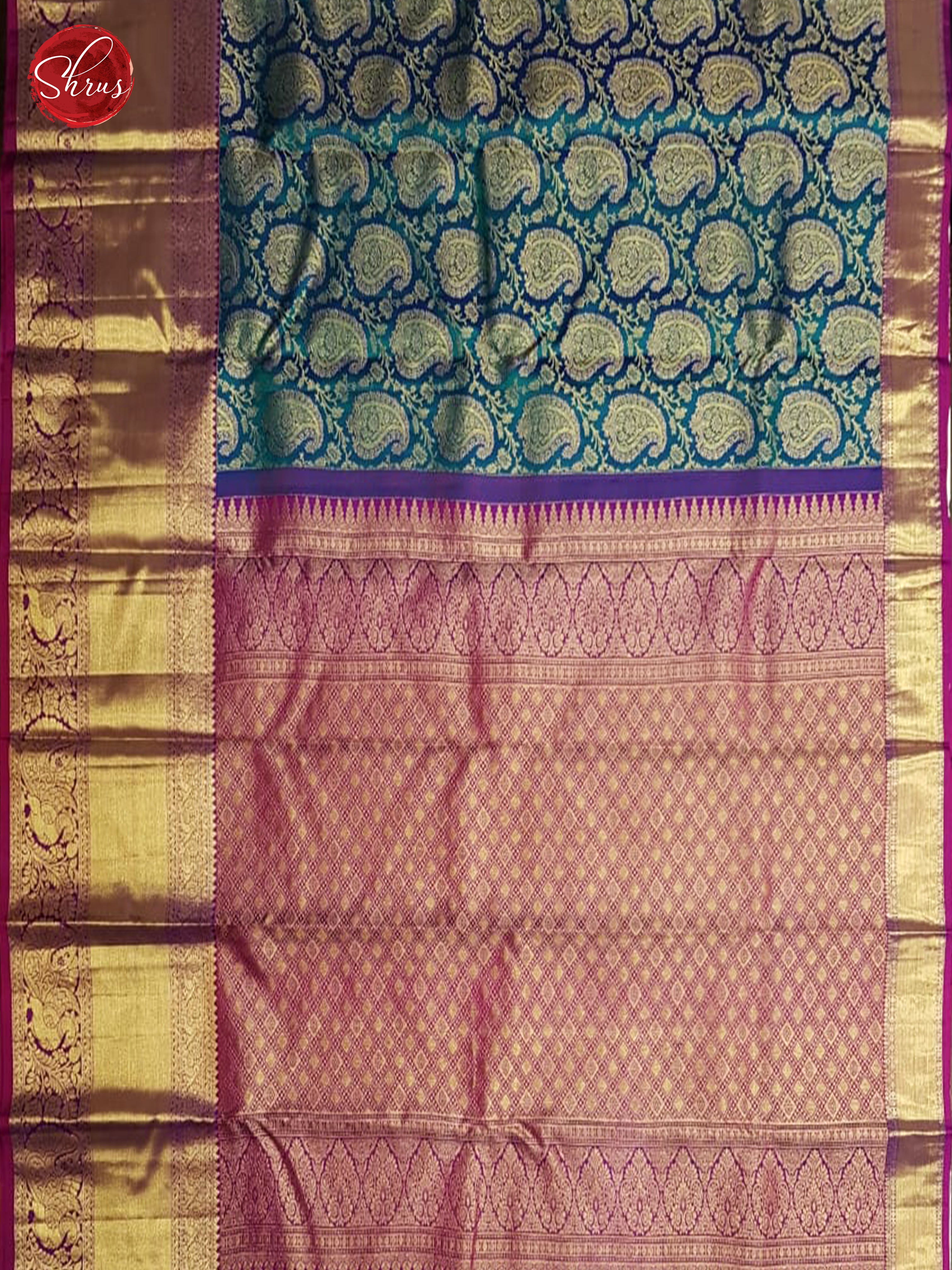 Peacock Green & Purple - Kanchipuram Silk with Border & Gold Zari - Shop on ShrusEternity.com