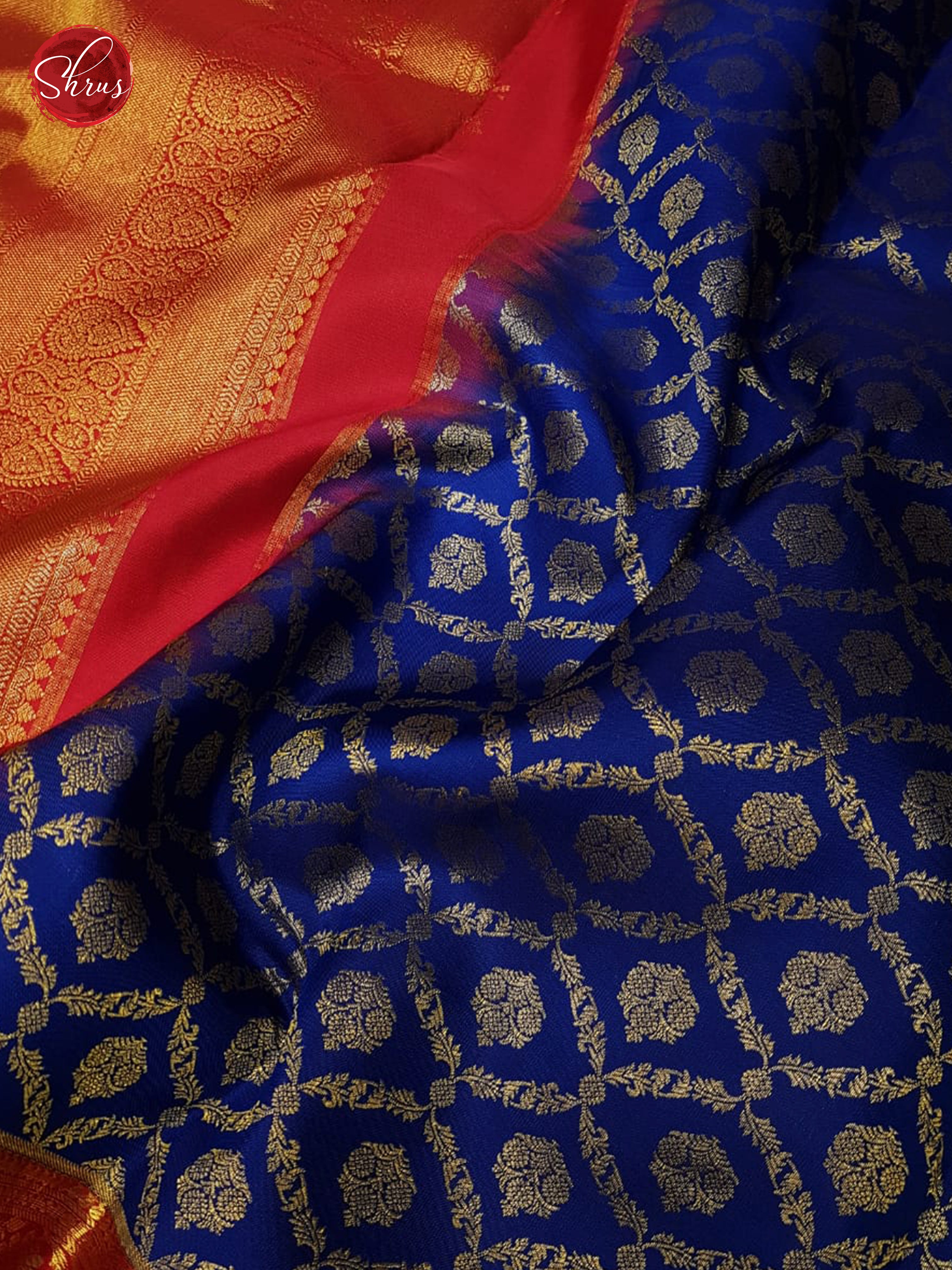 Blue & Water Melon Pink - Kanchipuram Silk with Border & gold zari - Shop on ShrusEternity.com