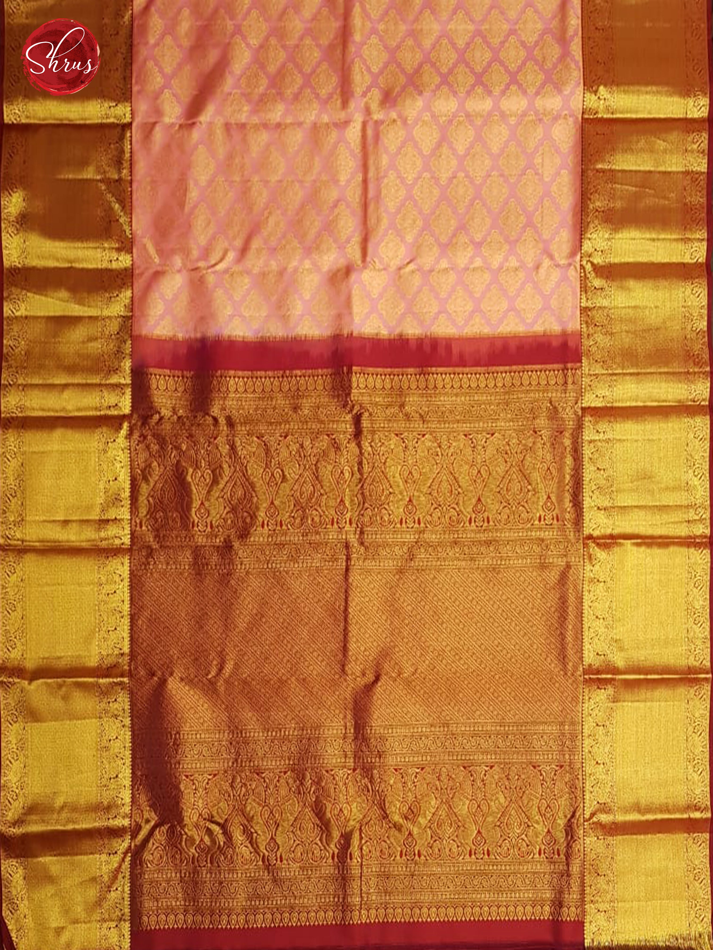 Light Pink & Maroon - Kanchipuram Silk with Border & Gold zari - Shop on ShrusEternity.com