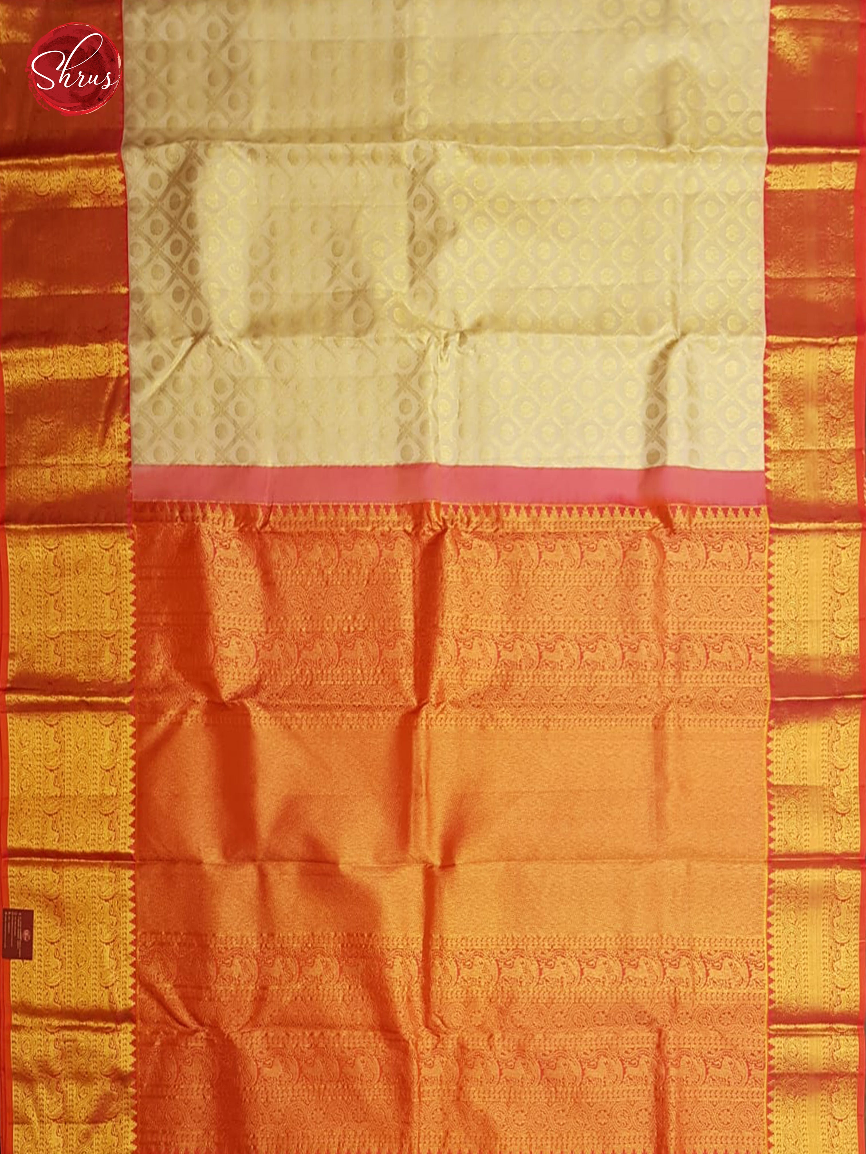 Cream & Orangish Pink - Kanchipuram Silk with border & Gold zari - Shop on ShrusEternity.com