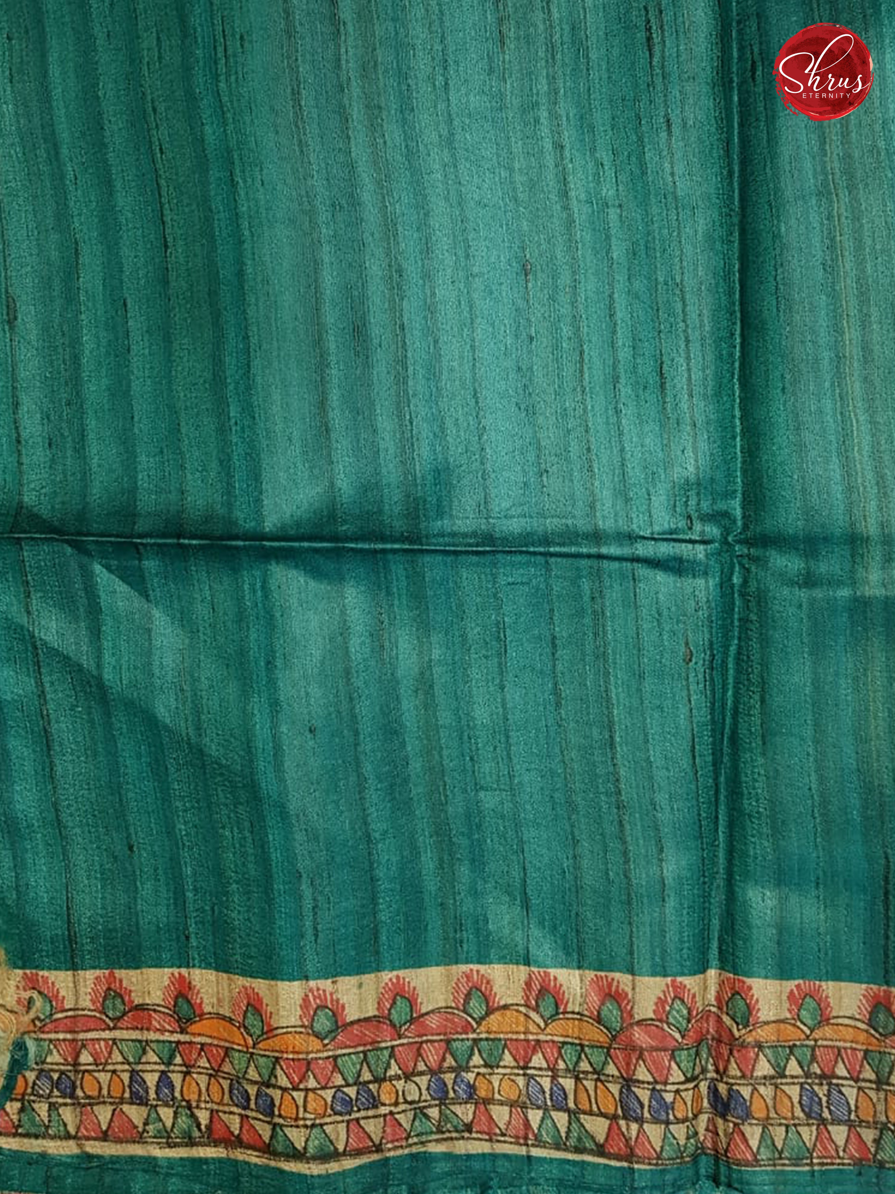 Peacock Green & Cream - Tussar (Madhubani paint) - Shop on ShrusEternity.com