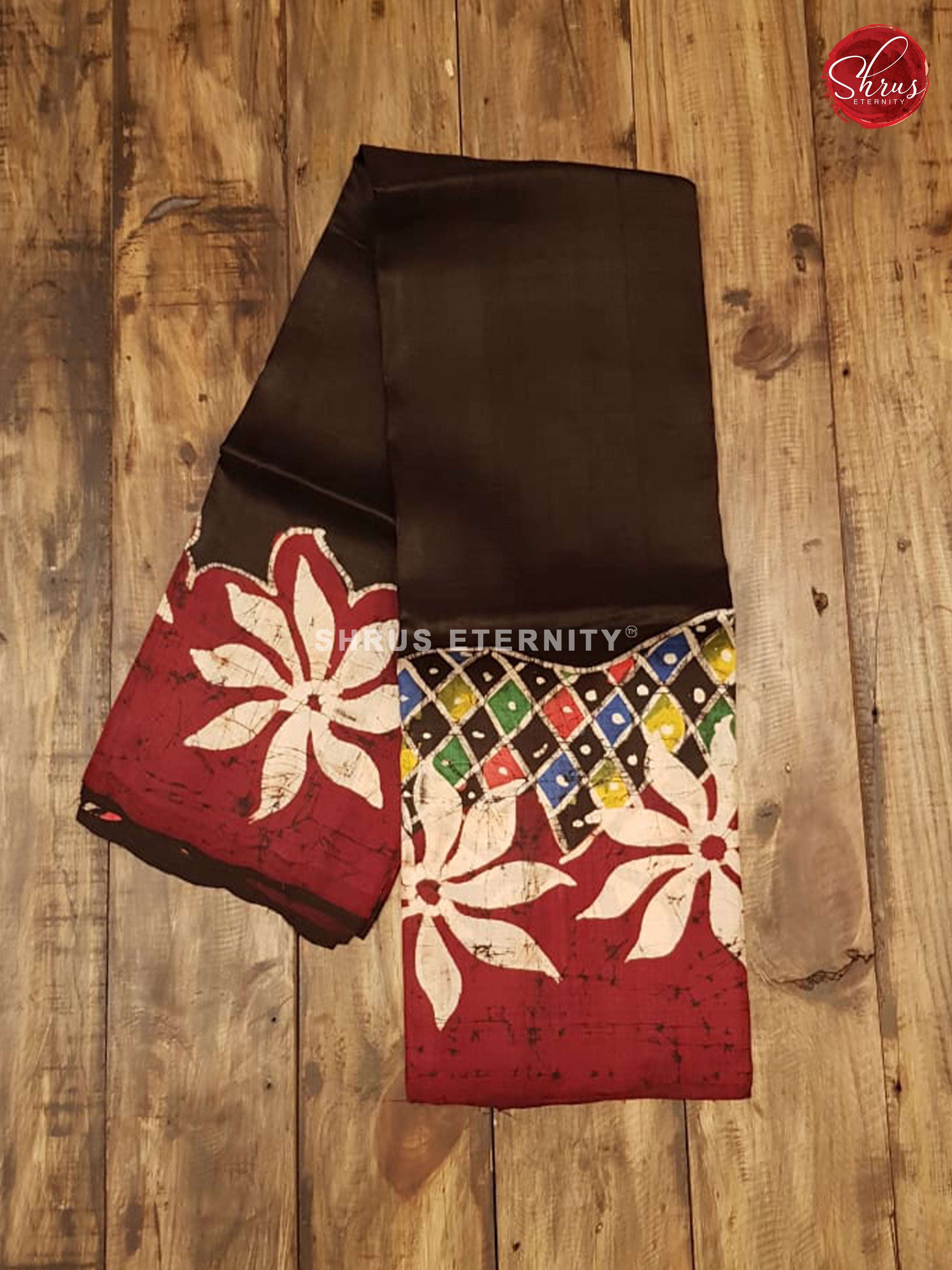 Black & Maroon - Printed Silk with Hand Paint - Shop on ShrusEternity.com