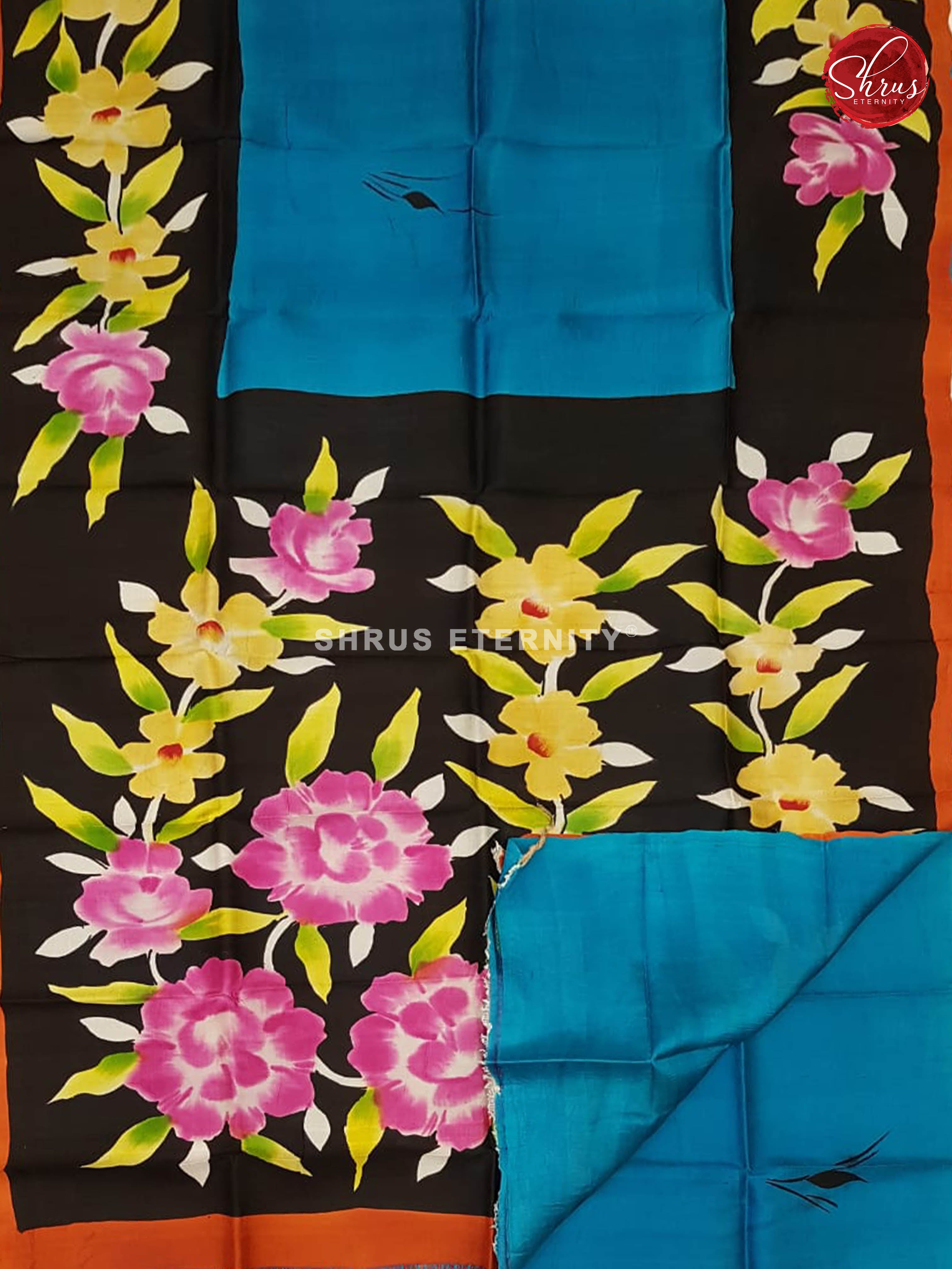 Blue & Black - Printed Silk with Hand Paint - Shop on ShrusEternity.com
