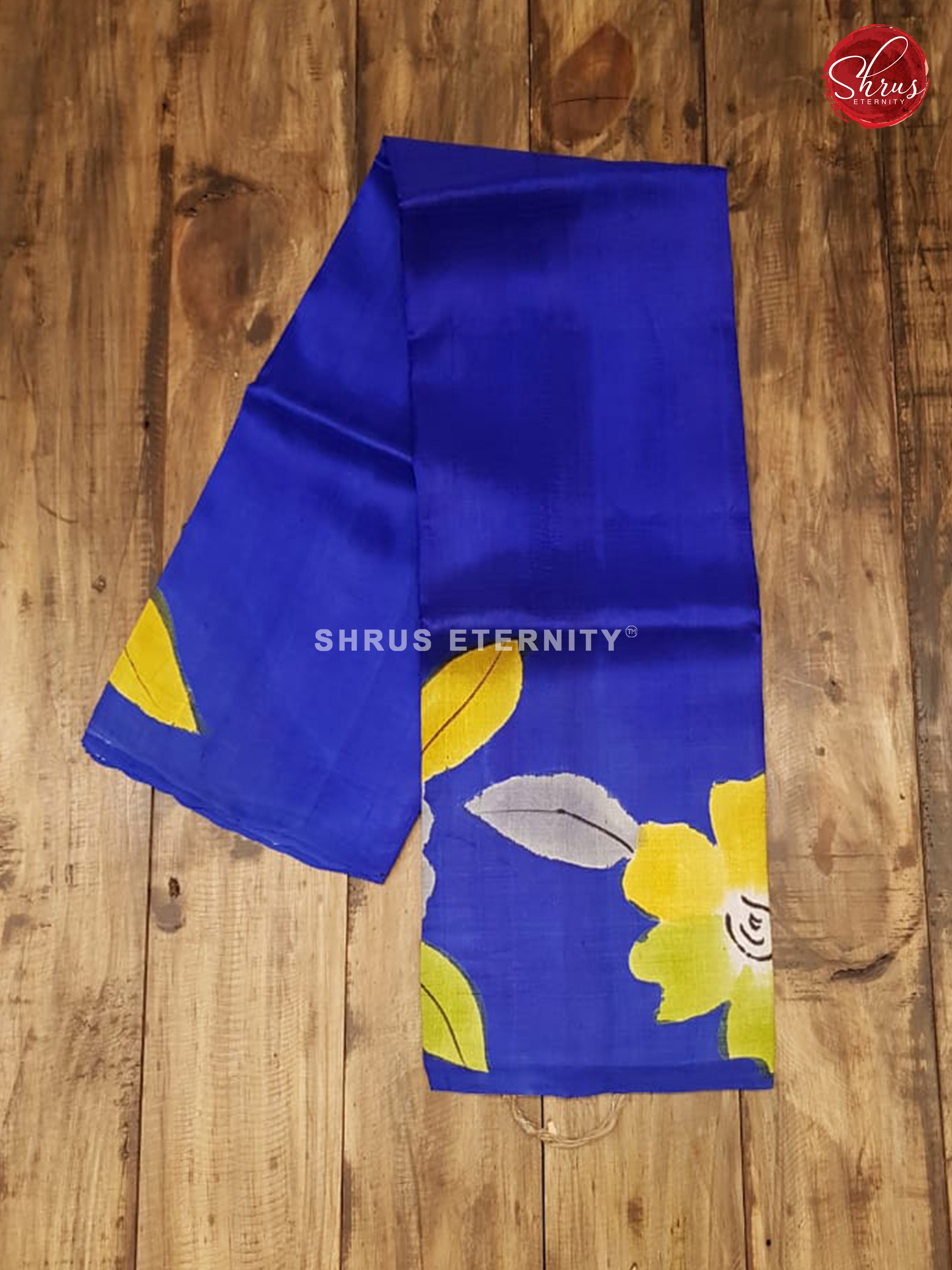 Blue & Yellow - Printed Silk with Hand Paint - Shop on ShrusEternity.com