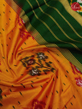 Yellow & Bottle Green  - Ikkat Silk - Shop on ShrusEternity.com