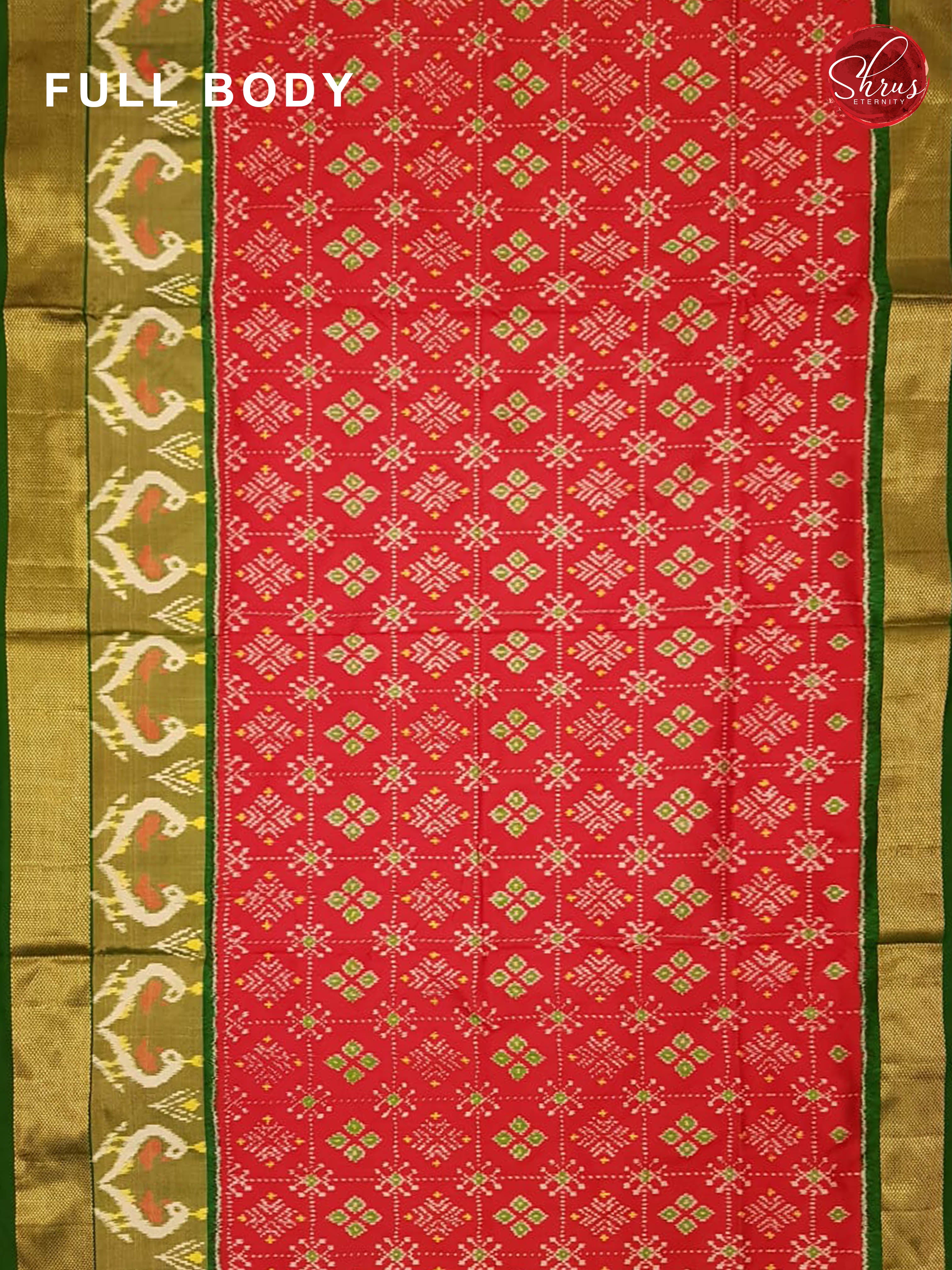Blood Red & Dark Green - Double Ikkat Silk - Shop on ShrusEternity.com