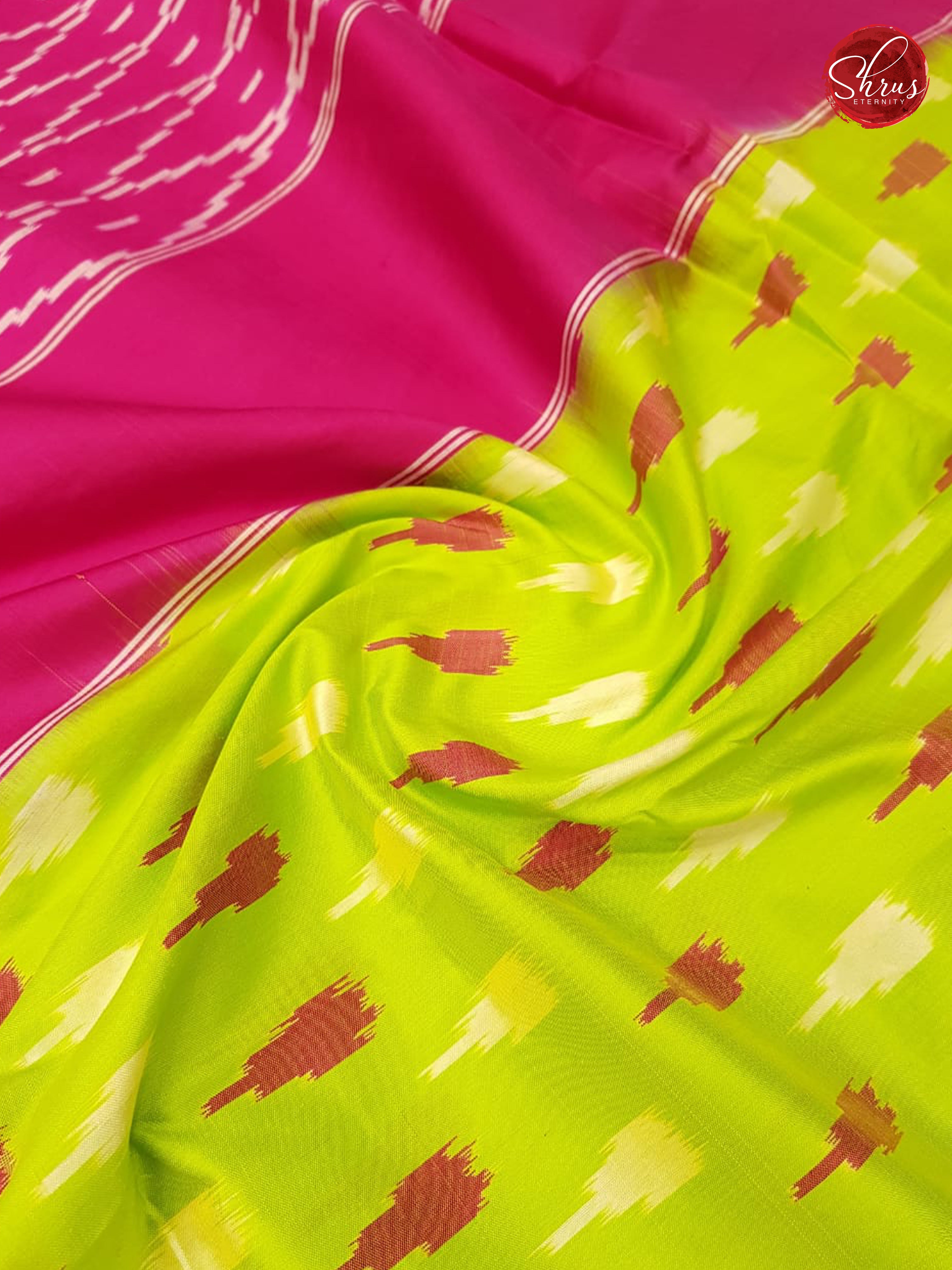 Parrot Green  & Pink - Ikkat Silk - Shop on ShrusEternity.com