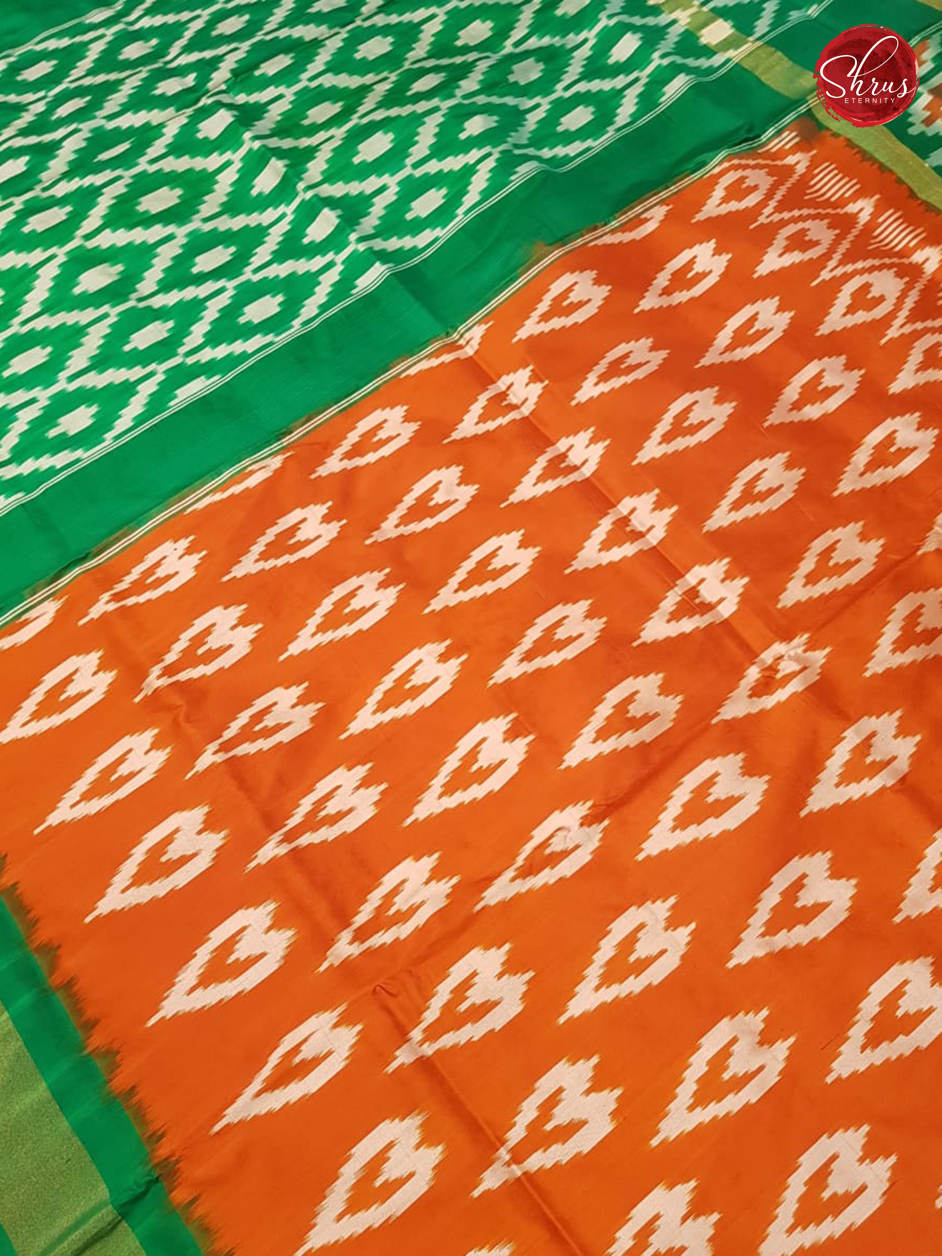 Orange & Green - Ikkat Silk - Shop on ShrusEternity.com