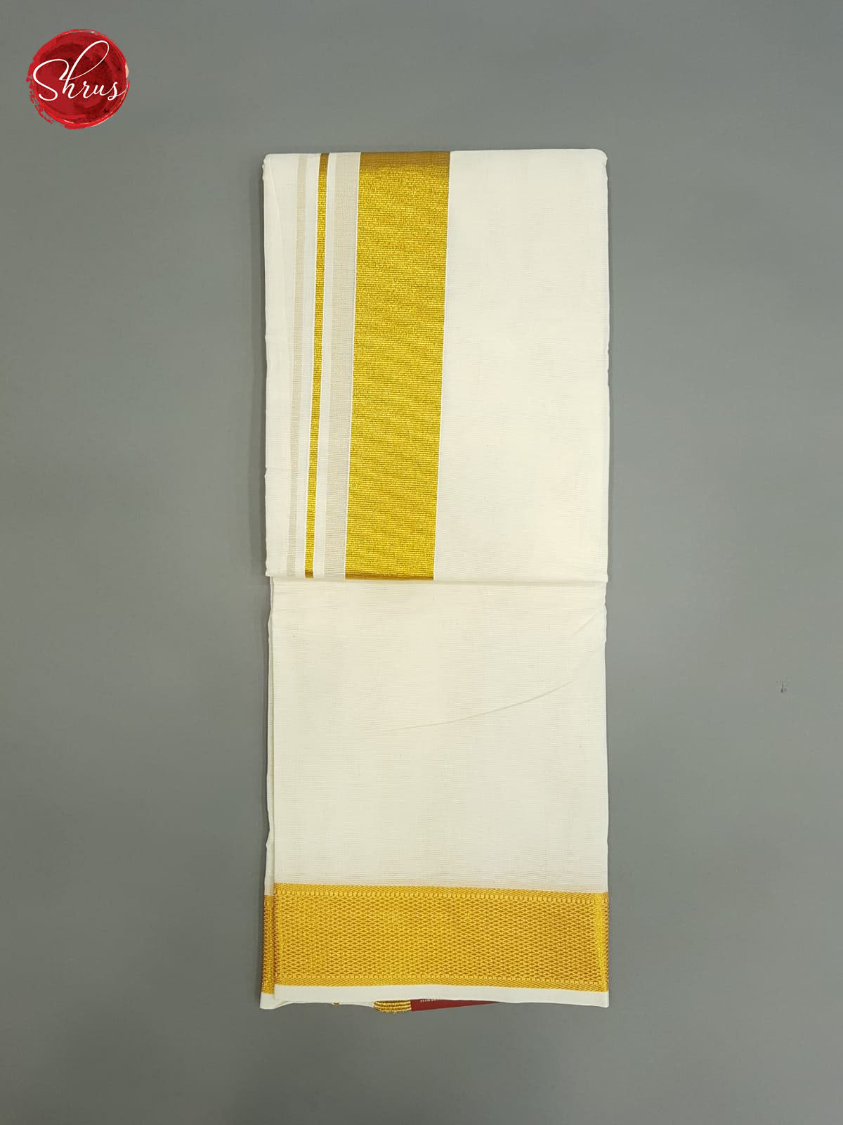 White -  Cotton Dhoti/Veshti &  Gold Zari Borders - Shop on ShrusEternity.com
