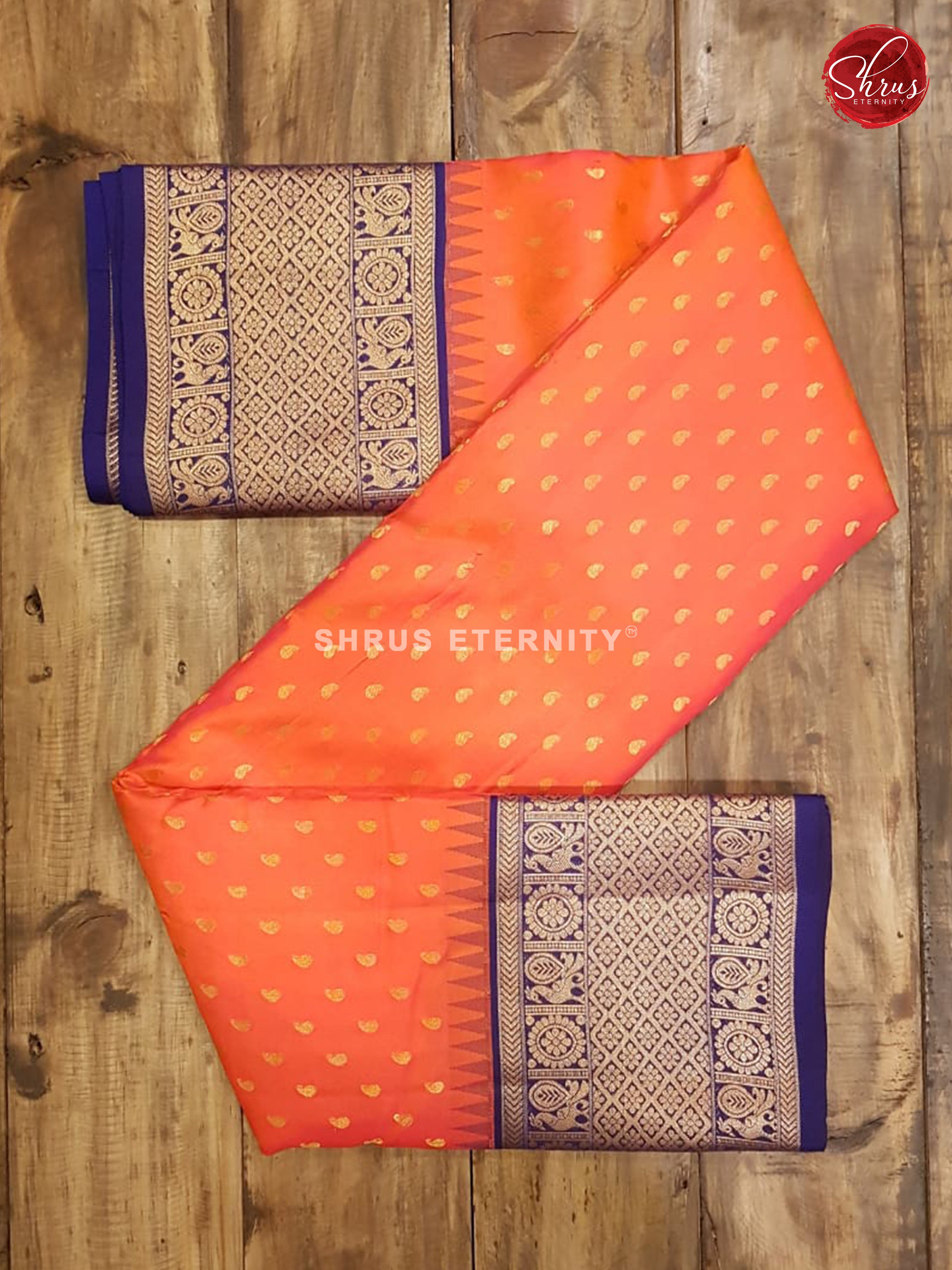 Peachich Orange &  Blue - Kanchipuram Silk - Shop on ShrusEternity.com