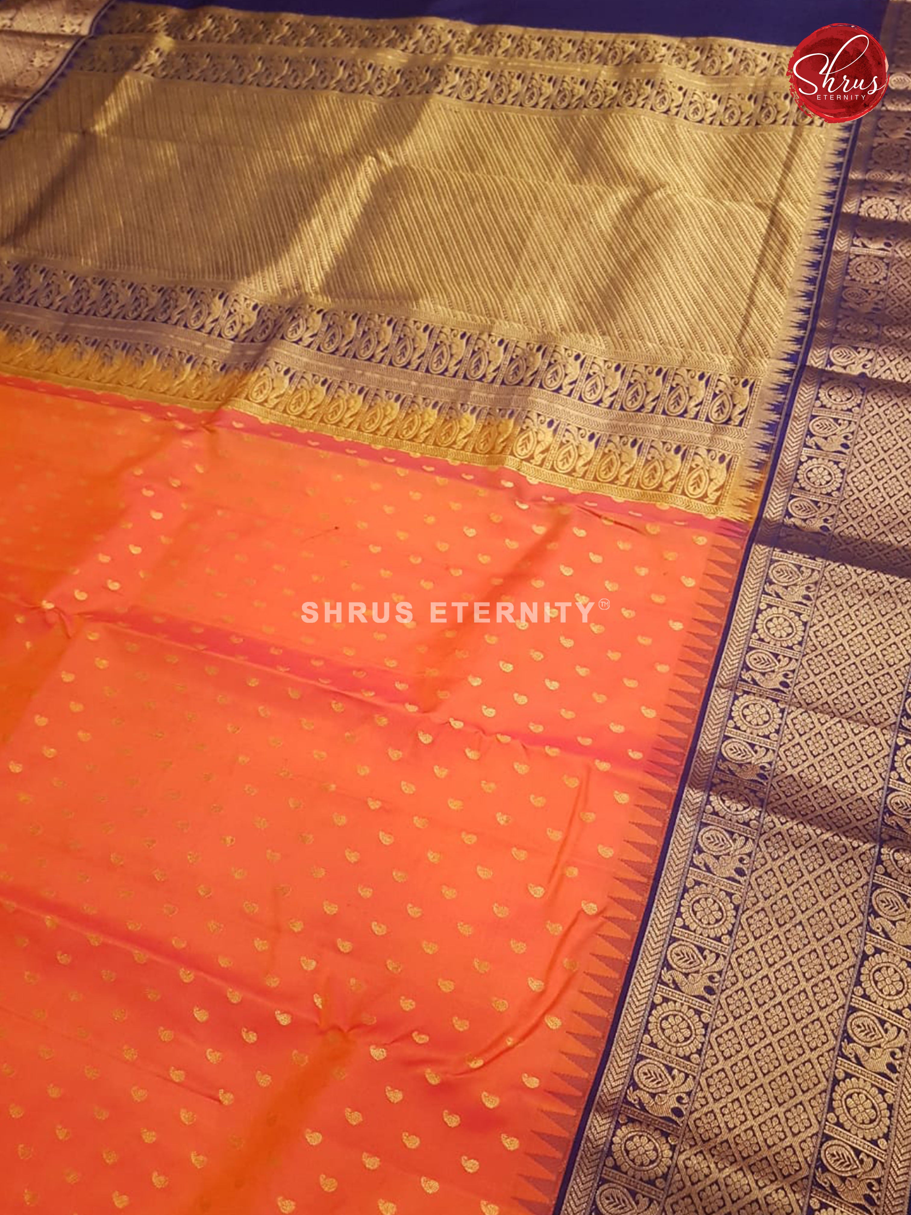 Peachich Orange &  Blue - Kanchipuram Silk - Shop on ShrusEternity.com