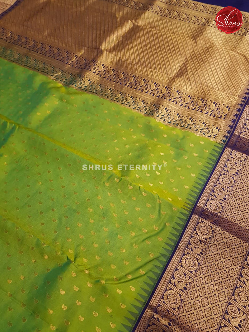 Greenish Gold & Navy Blue - Kanchipuram Silk - Shop on ShrusEternity.com