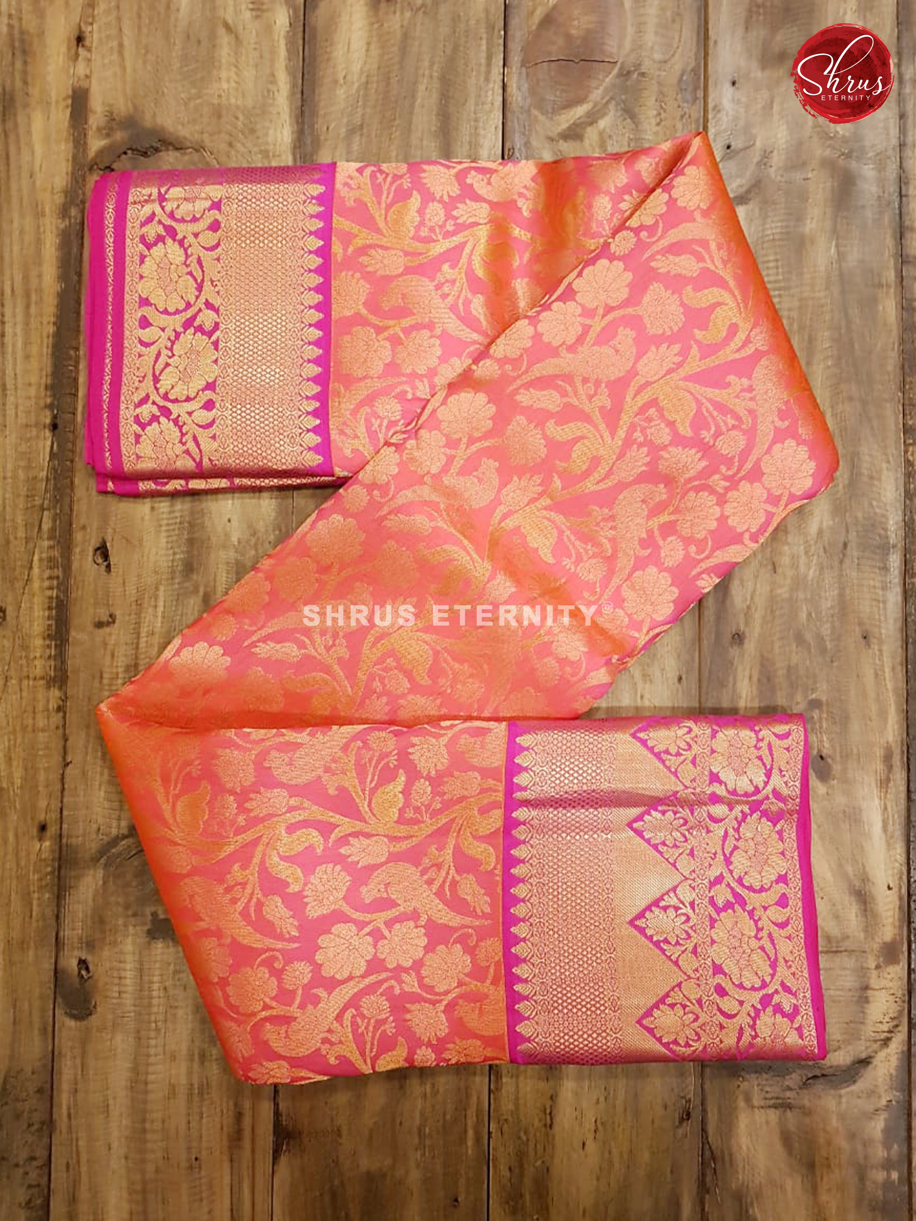 Pinkish Orange & Pink  - Kanchipuram Silk - Shop on ShrusEternity.com