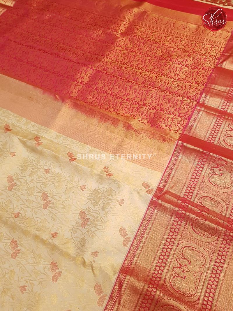 Cream & Pink - Kanchipuram Silk - Shop on ShrusEternity.com