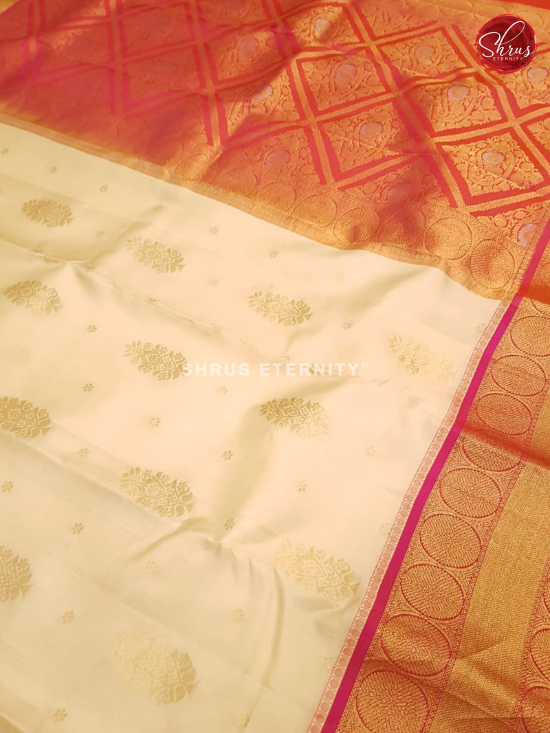 Creamish & Pink - Kanchipuram Silk - Shop on ShrusEternity.com