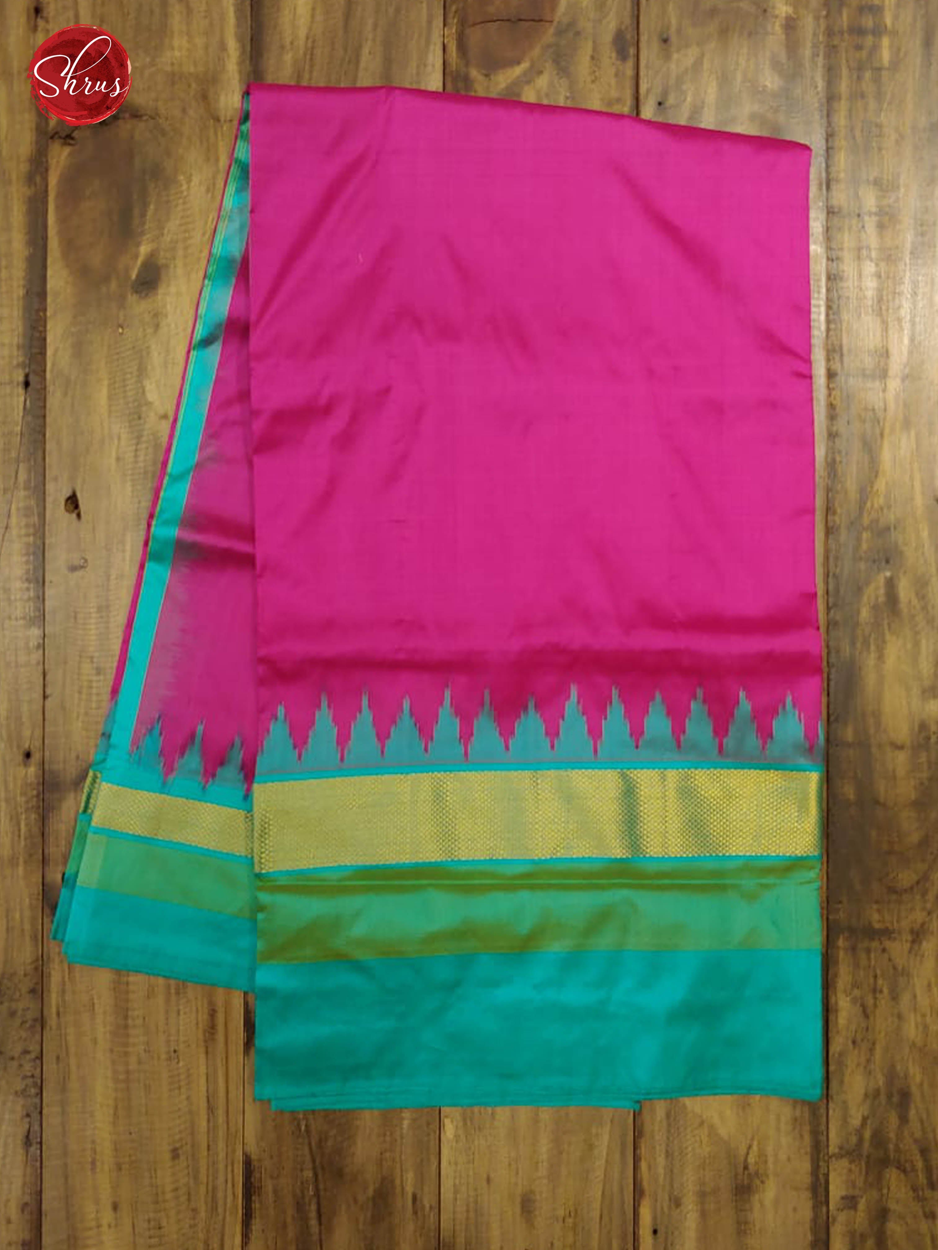 Pink & Teal - Ikkat Silk with Border & Gold zari - Shop on ShrusEternity.com