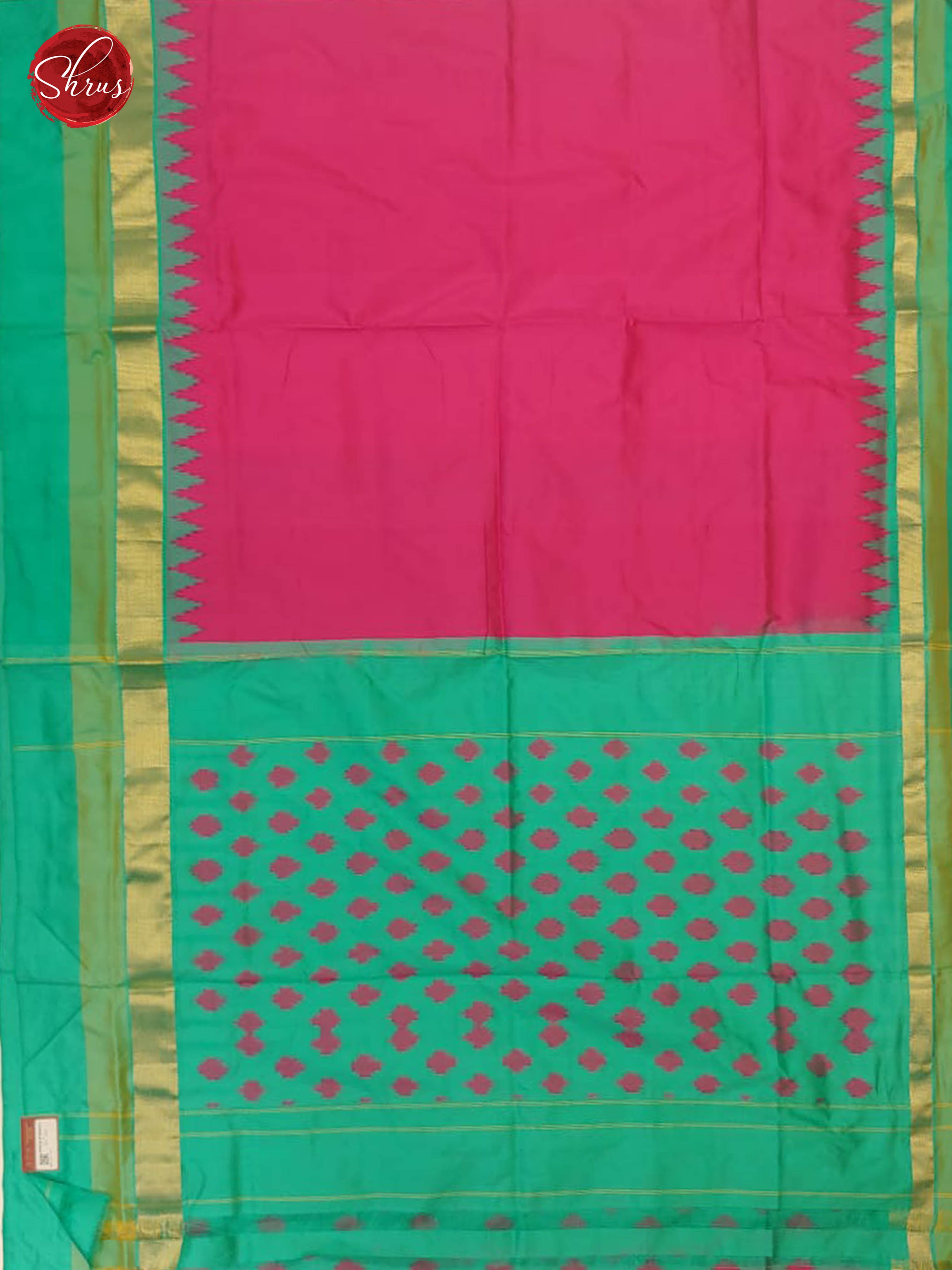 Pink & Teal - Ikkat Silk with Border & Gold zari - Shop on ShrusEternity.com