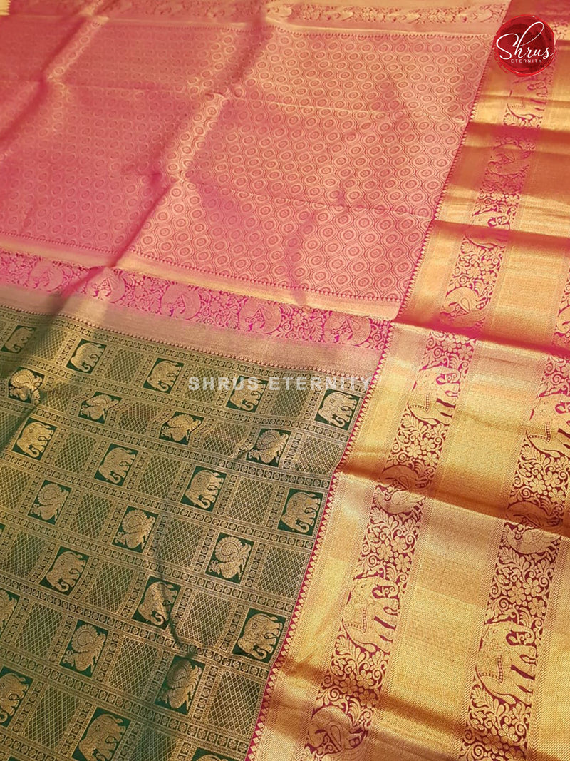 Dark Green  & Pink - Kanchipuram Silks - Shop on ShrusEternity.com