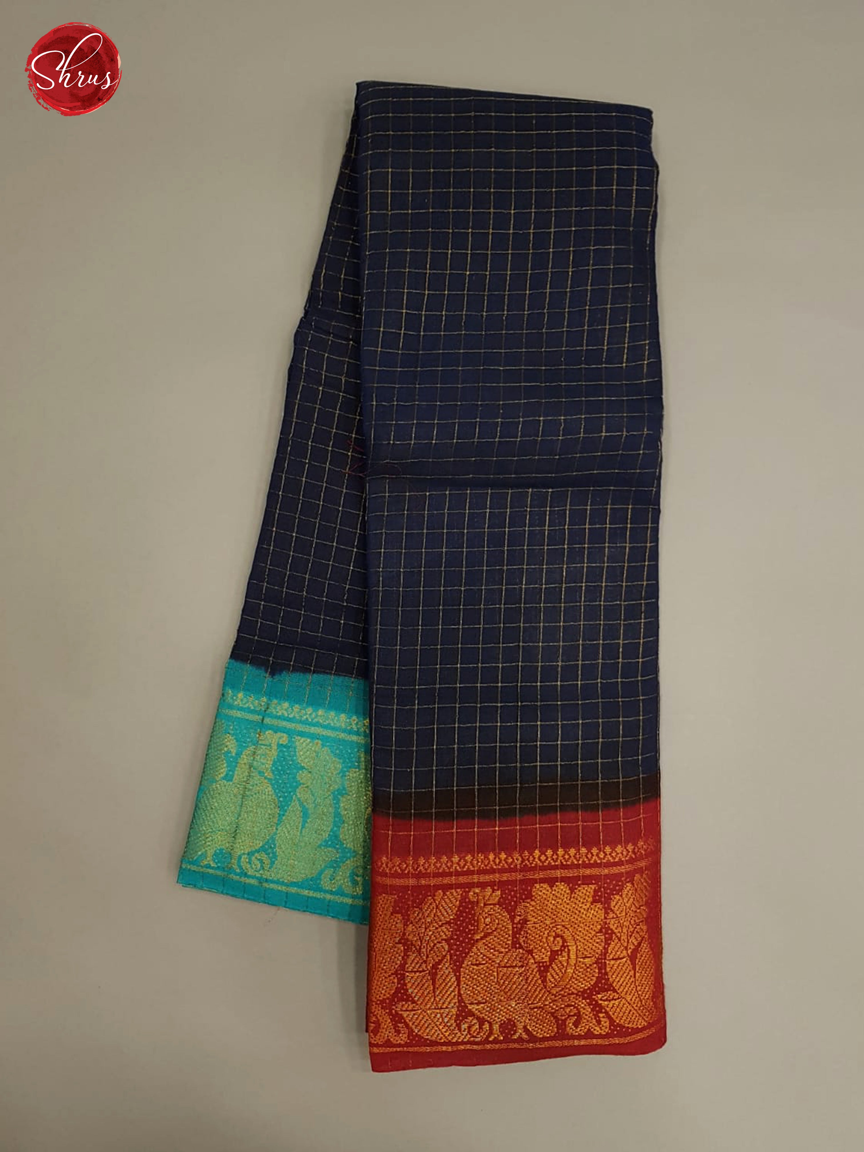 Blue & Green - Sungudi Cotton with Zari Border - Shop on ShrusEternity.com