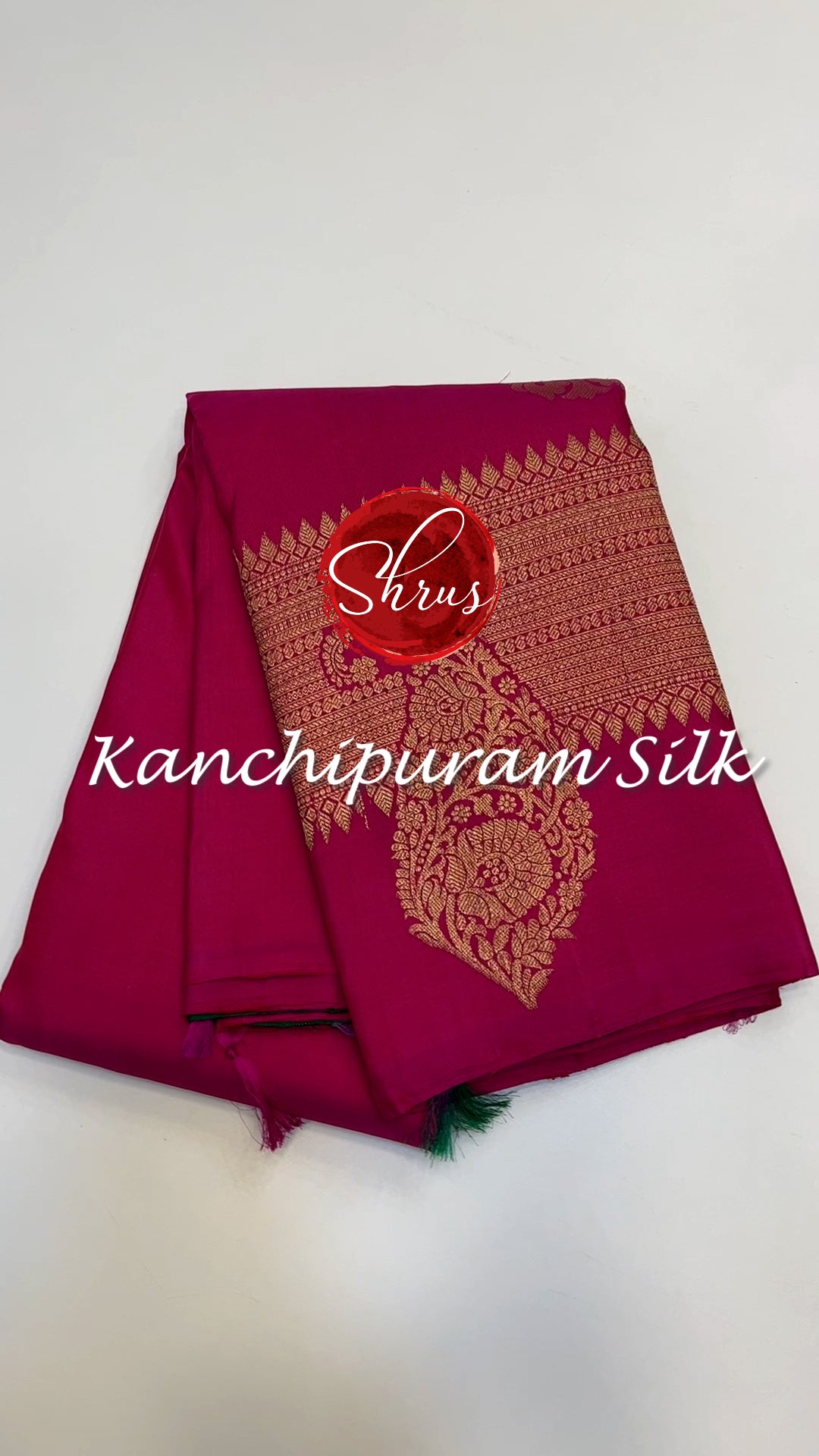 Pink & Green - Kanchipuram Silk with zari woven floral motifs on the body & Zari Border - Shop on ShrusEternity.com