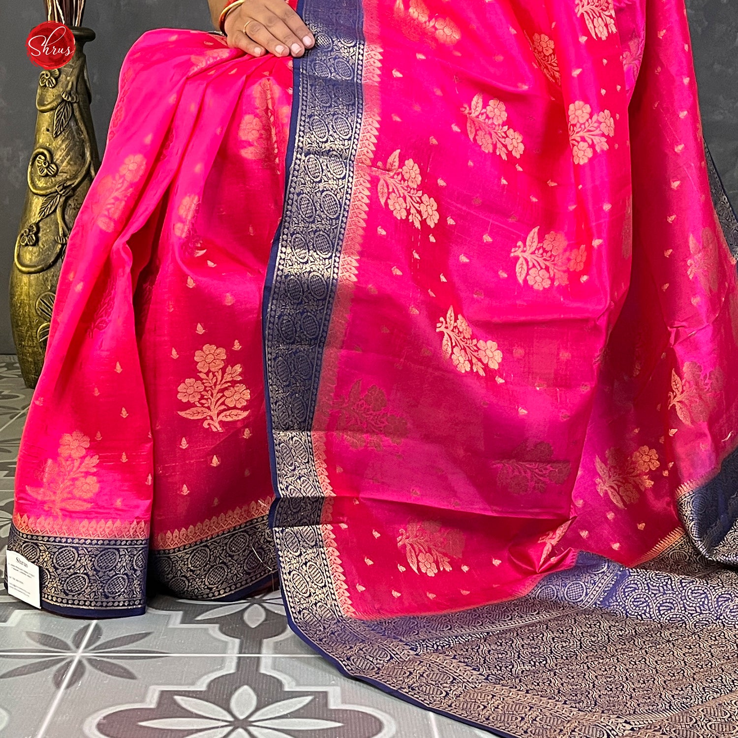 Pink & Blue - Chiniya Silk with zari woven floral motifs on the body & Zari Border - Shop on ShrusEternity.com
