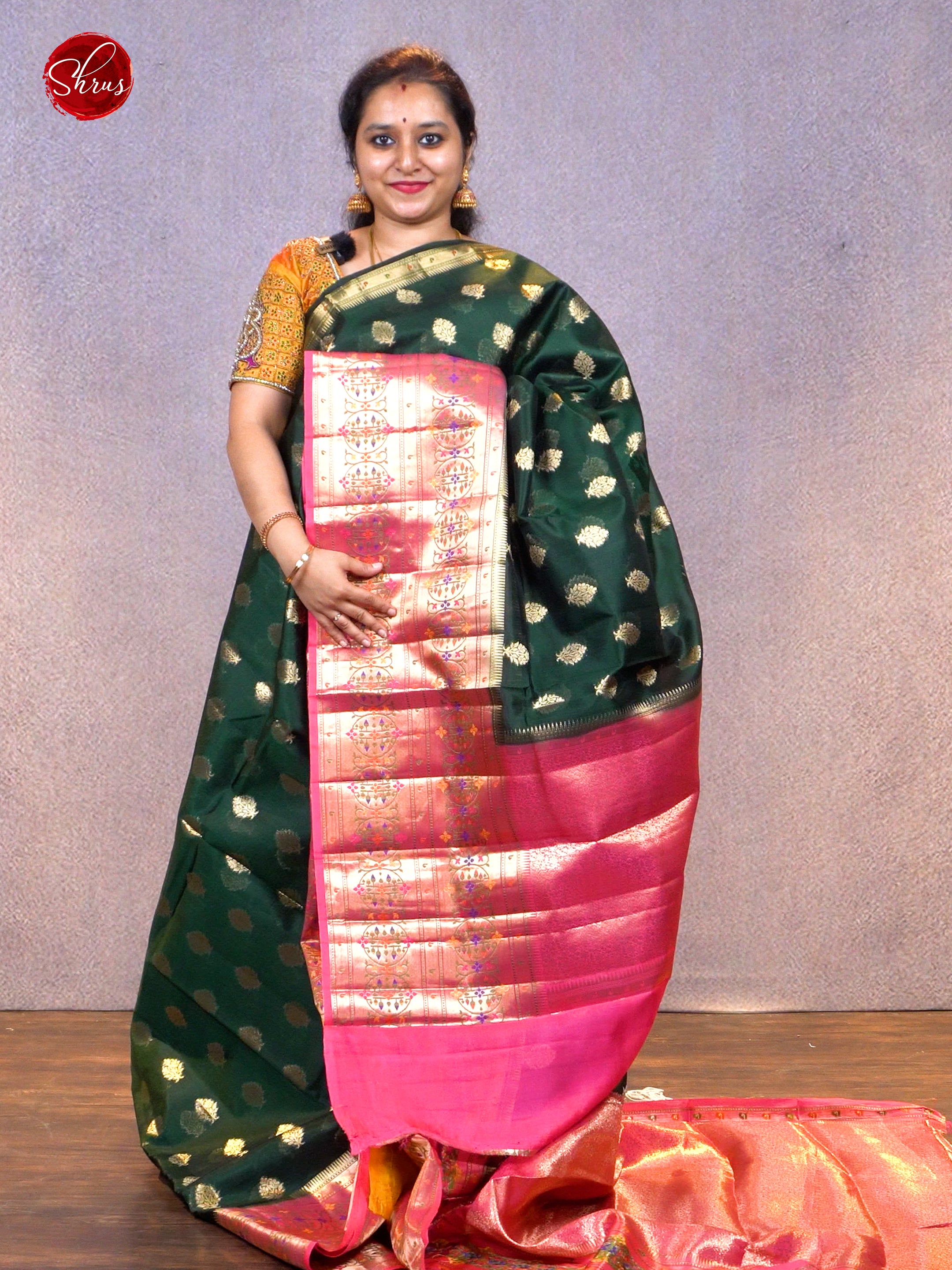 Green & Pink - Chiniya Silk with zari woven floral motifs on the body & Zari Border - Shop on ShrusEternity.com