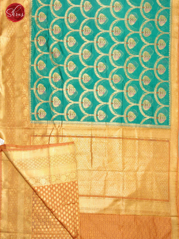 Green & Brick Orange - Chiniya Silk Cotton with Zari floral motifs on the body & Zari Border - Shop on ShrusEternity.com
