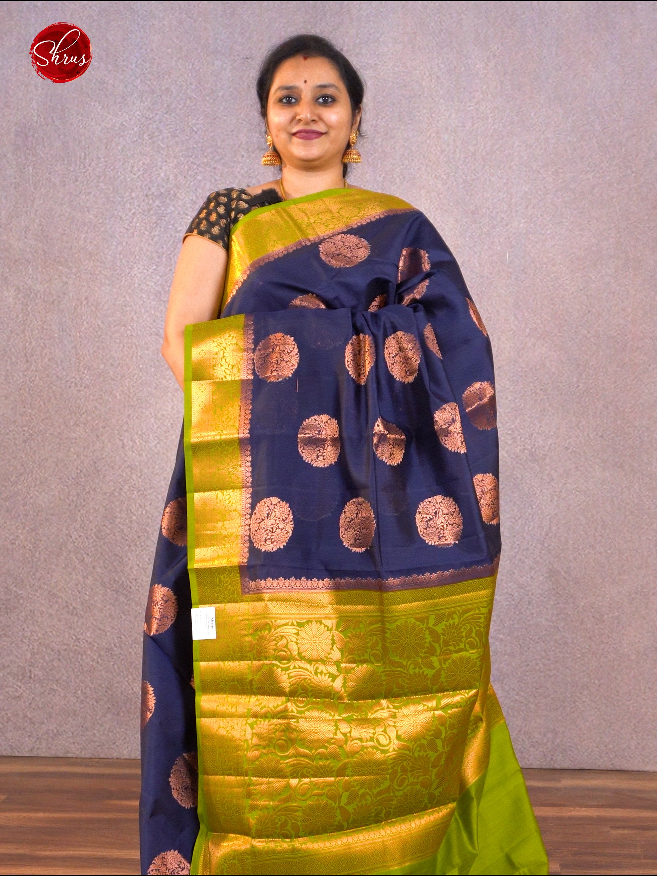 Blue & Green - Chiniya Silk with zai woven floral motifs on the body & Contrast Zari Border - Shop on ShrusEternity.com