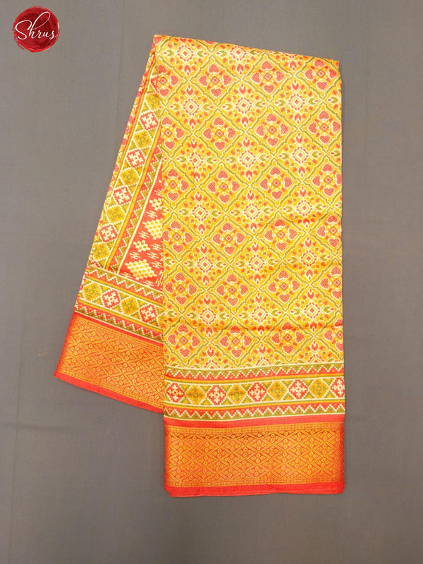 Yellow & Red - Art Murshidabad with floral print on the body& Zari Border - Shop on ShrusEternity.com