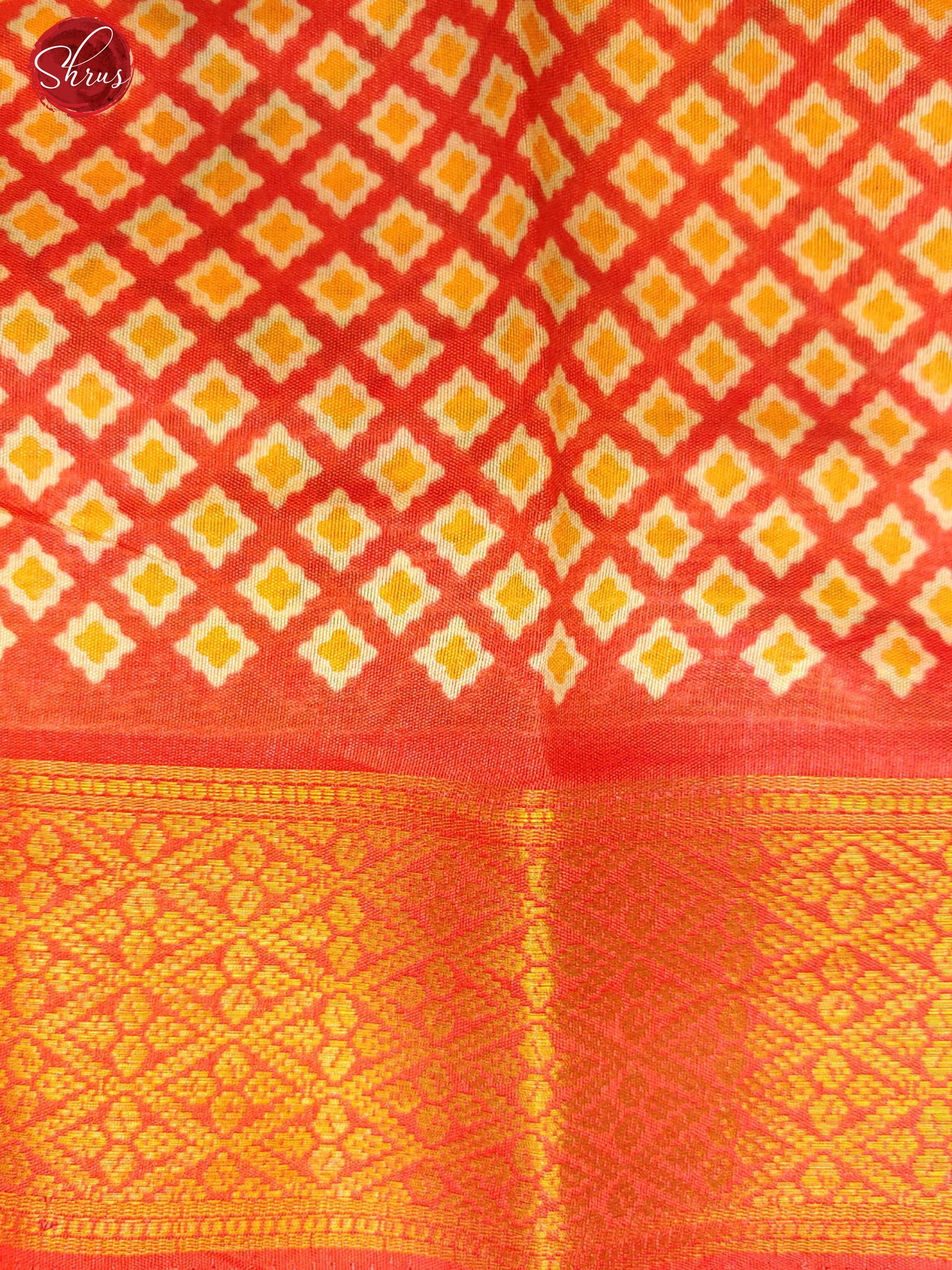 Yellow & Red - Art Murshidabad with floral print on the body& Zari Border - Shop on ShrusEternity.com