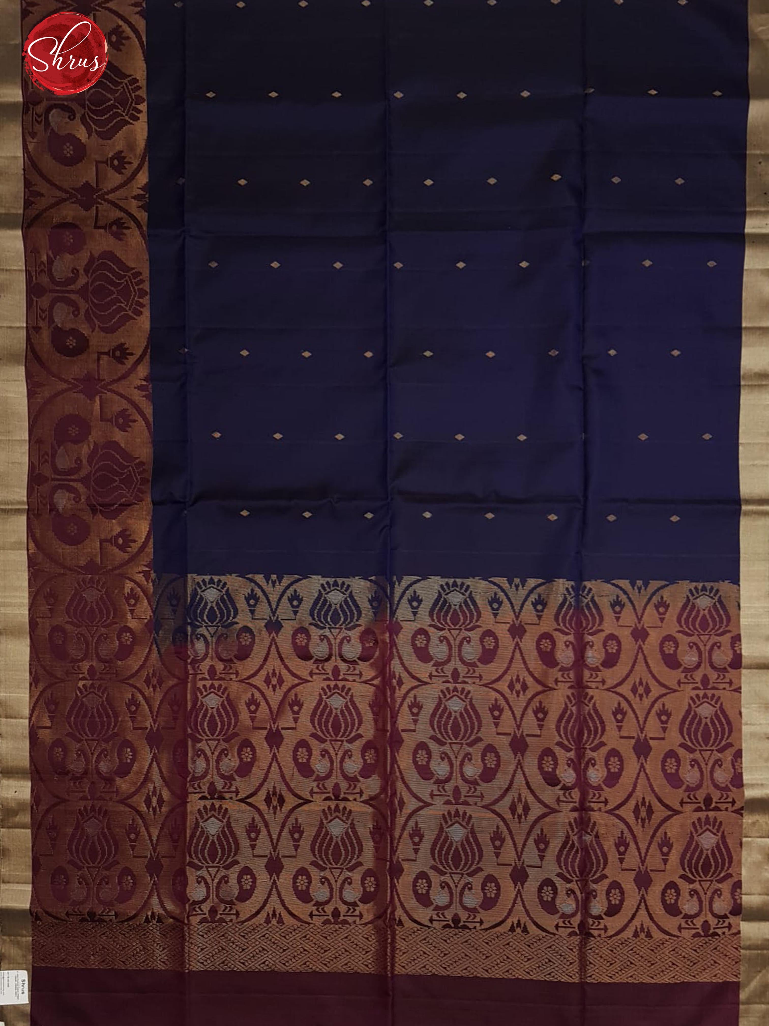 Blue & Maroon - Soft Silk with zari buttas on the buttas on the body & contrast zari border - Shop on ShrusEternity.com
