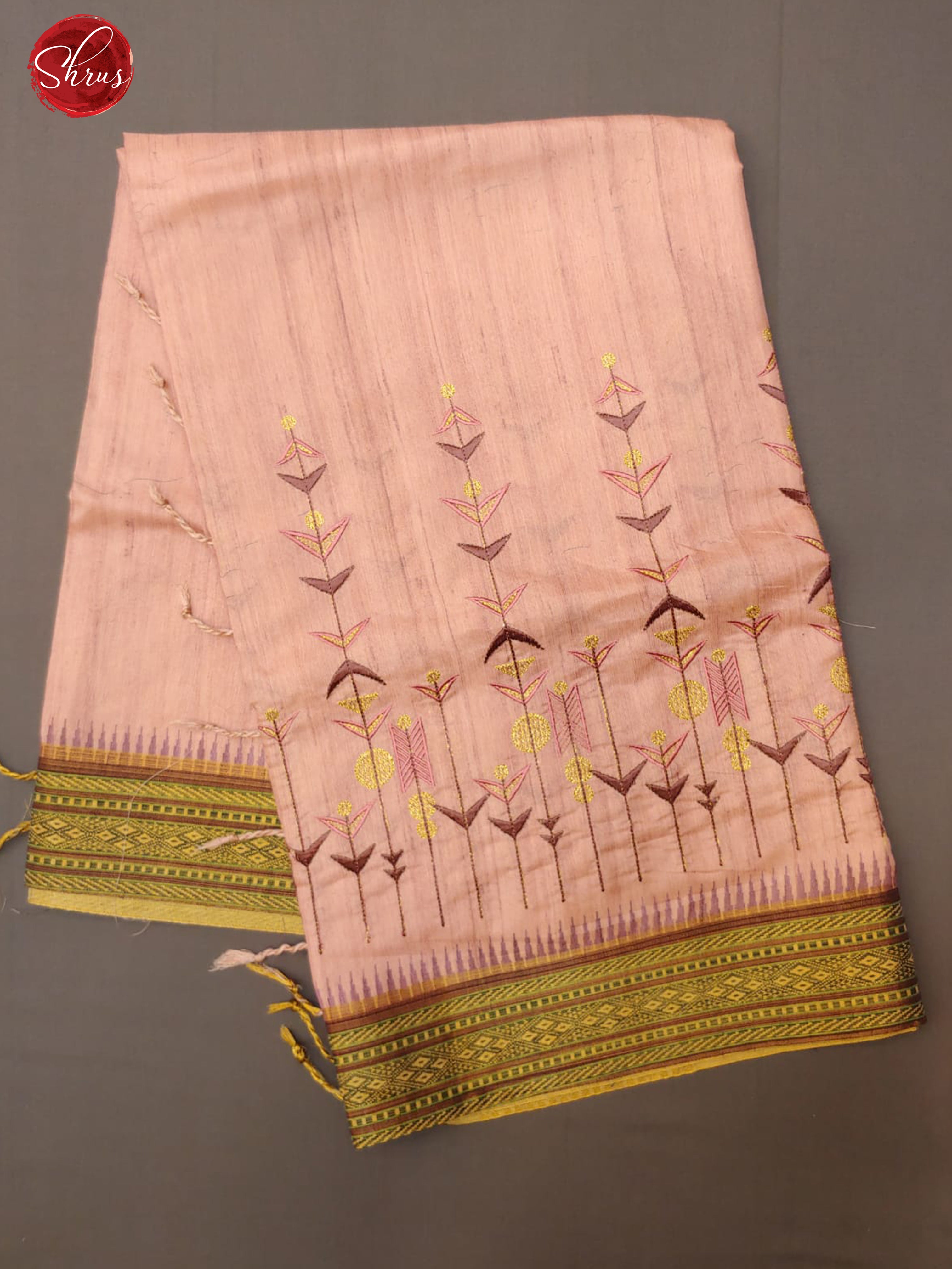 Pink & Brown - Semi Tussar with floral embroidery on the body & Contrast Zari Border - Shop on ShrusEternity.com