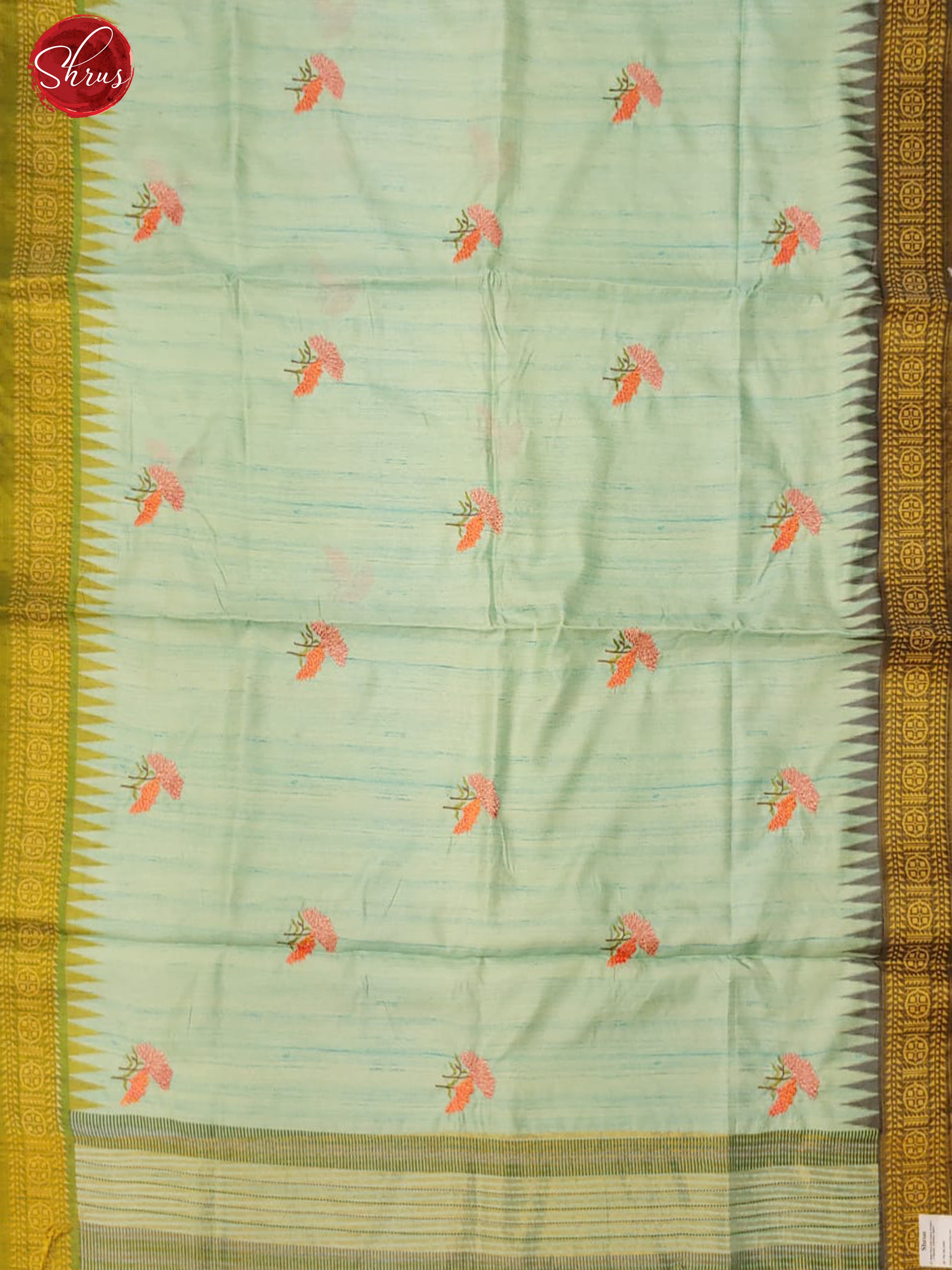 Teal Green & Green - Semi Tussar with floral embroidery on the body& Contrast zari border - Shop on ShrusEternity.com