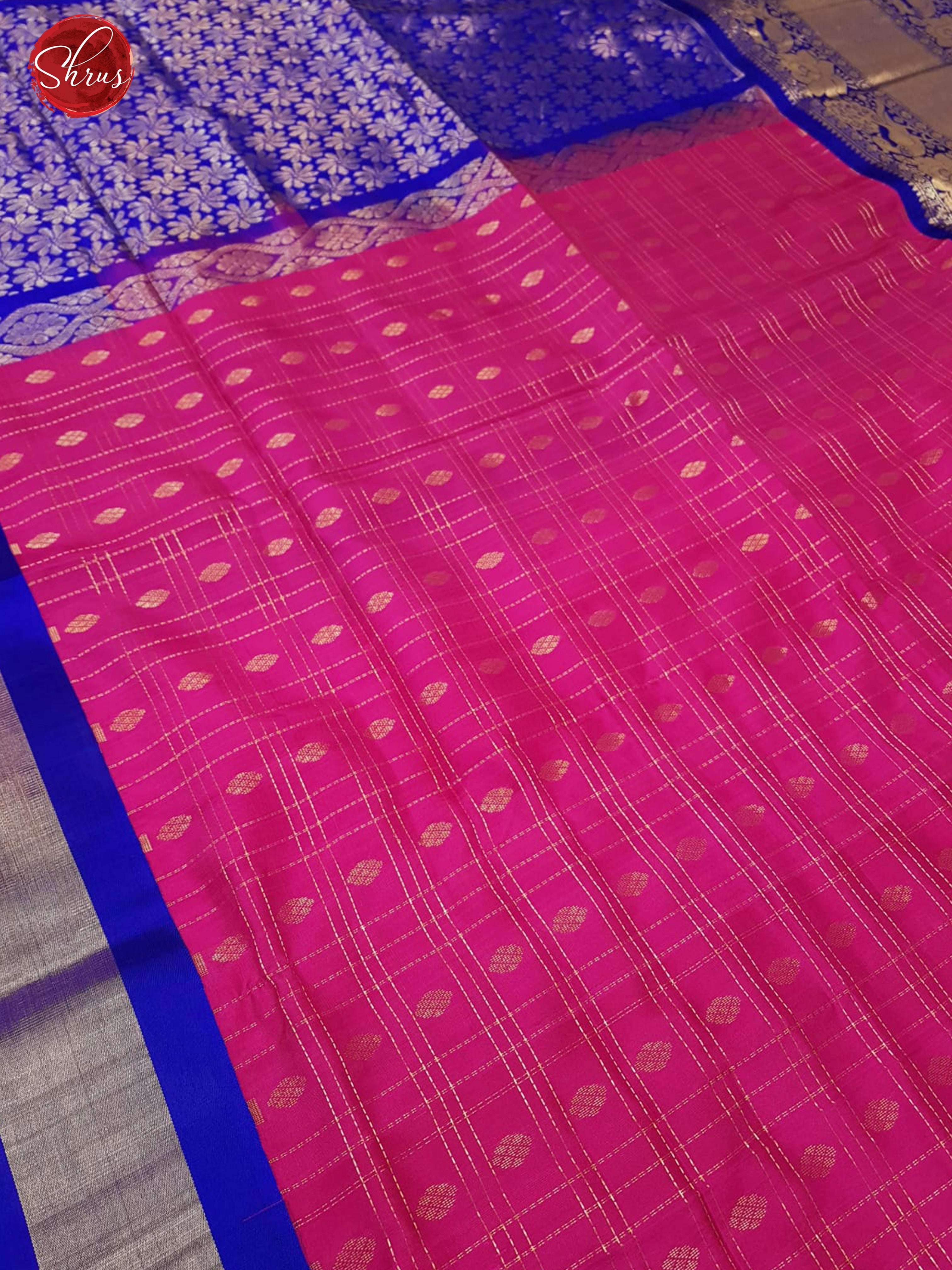 Pink & Blue - Soft Silk with zari woven checks , buttas on  the body  & Contrast Zari Border - Shop on ShrusEternity.com