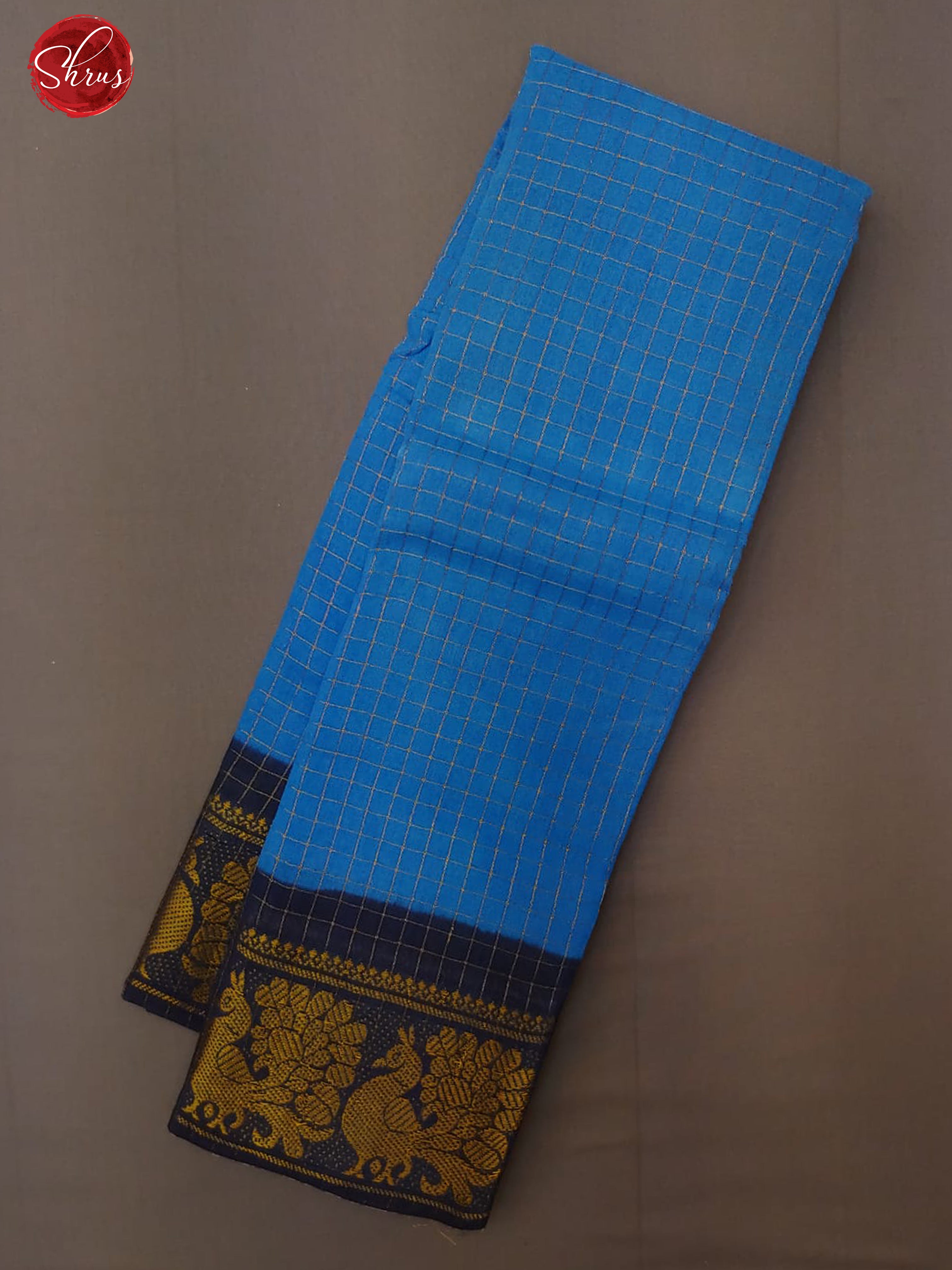 Blue & Navy Blue - Sungudi Cotton with zari Checks on the body & Contrast Zari Border - Shop on ShrusEternity.com