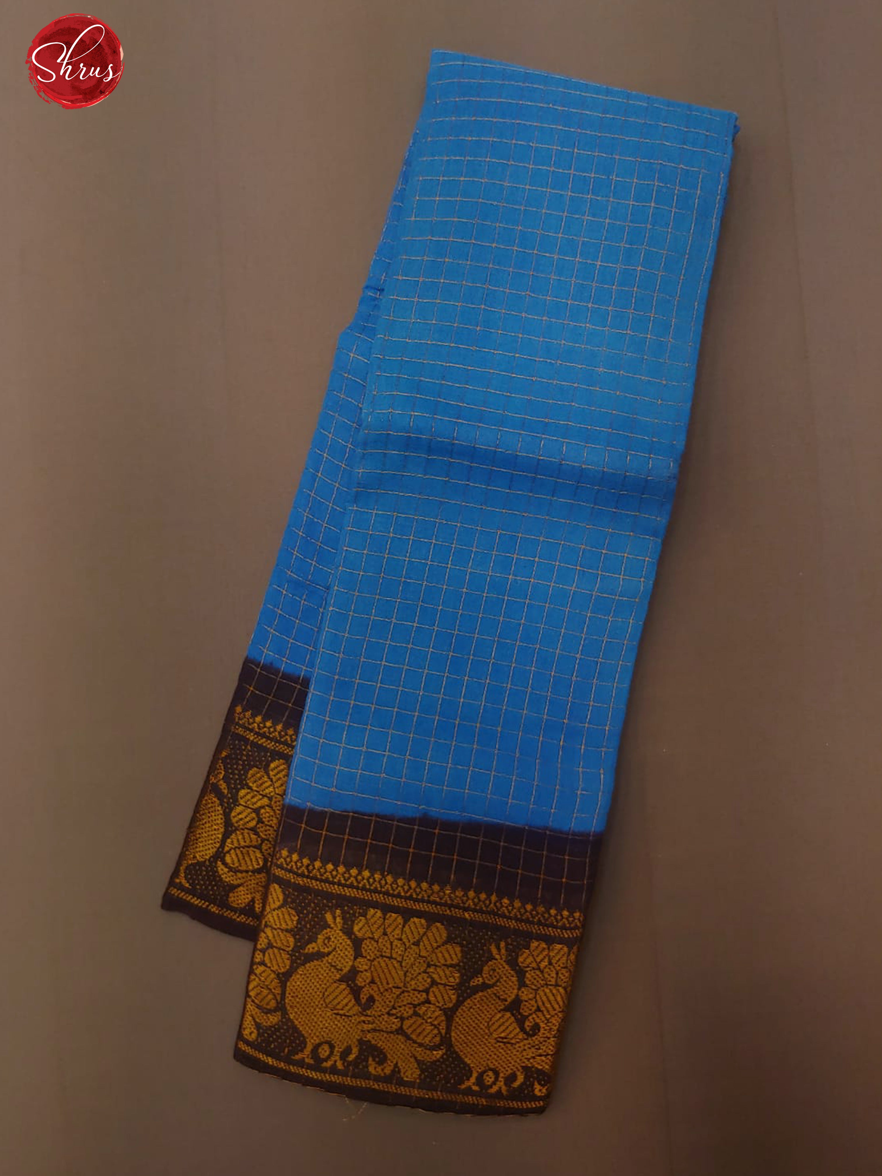 Blue & Navy Blue - Sungudi Cotton with zari checks on the body & Contrast Zari Border - Shop on ShrusEternity.com